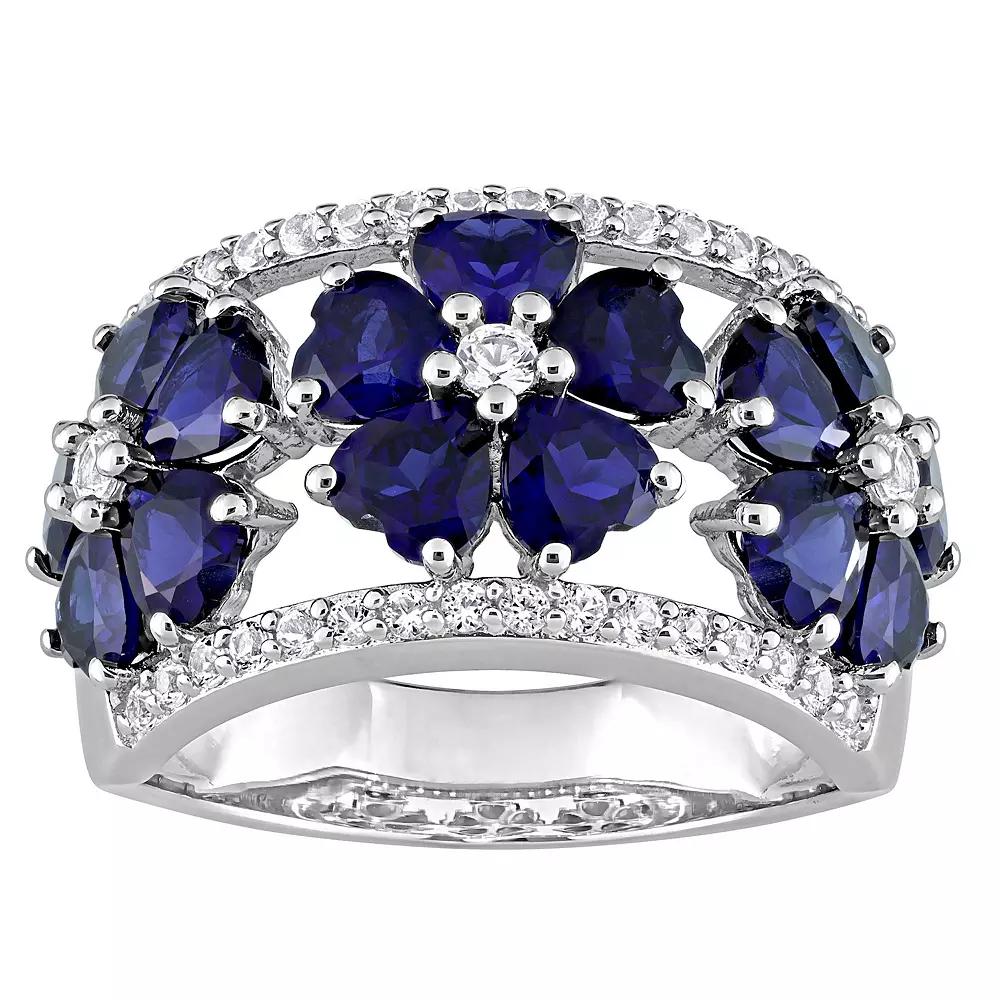 Stella Grace Sterling Silver Lab-Created Blue & White Sapphire Floral Ring, Womens Product Image