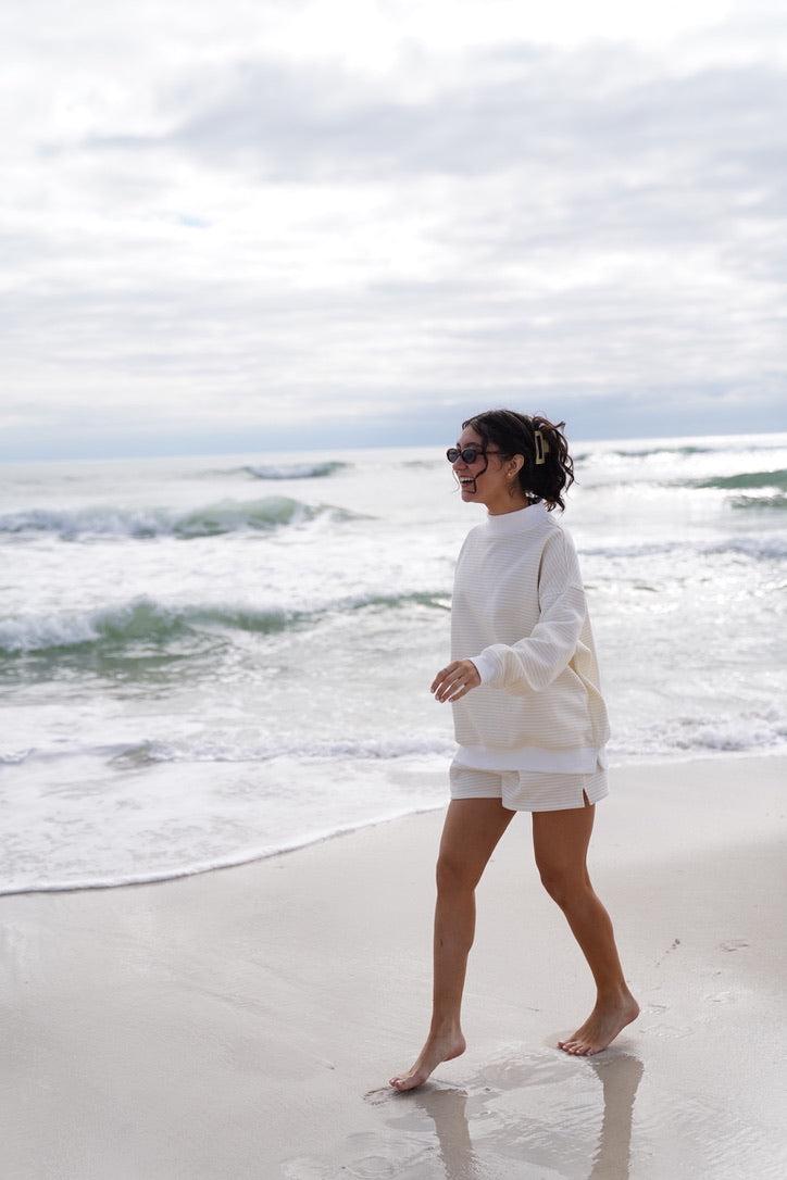 Dark Navy Blue and White Big Striped Shorts Product Image