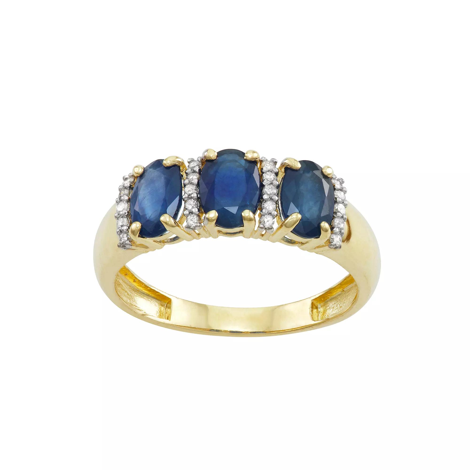 Tiara 10k Gold Gemstone & 1/10 Carat T.W. Diamond 3-Stone Ring, Women's, Green Product Image