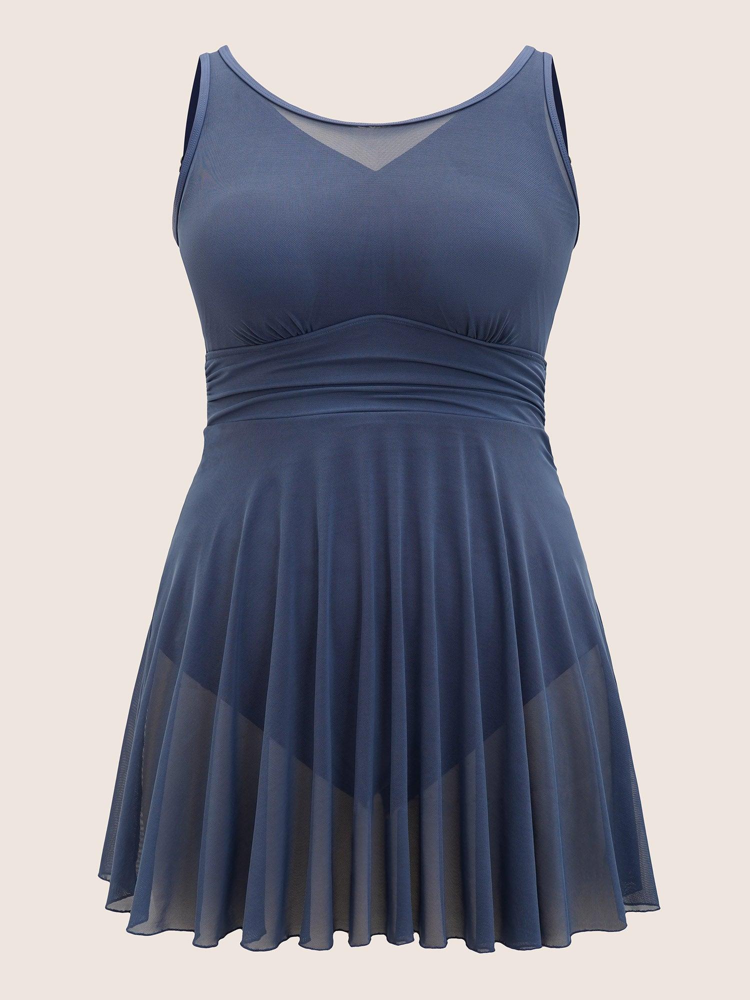 See Through Patchwork Gathered Swim Dress Female Product Image