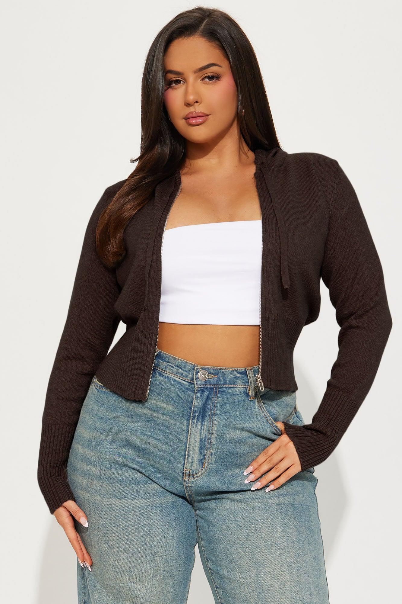 Lana Zip Up Sweater - Chocolate Product Image