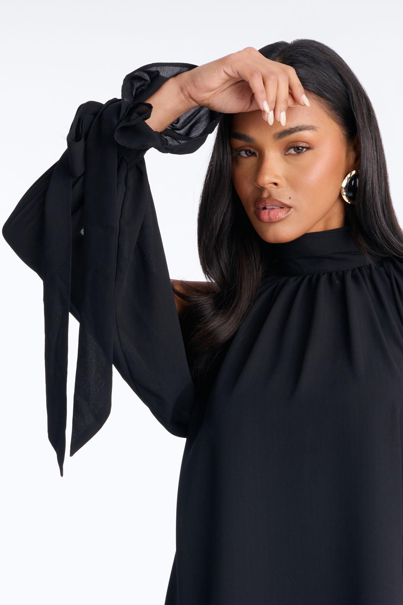 Muse Mode Cold Shoulder Chiffon Mini Dress - Black Female Product Image