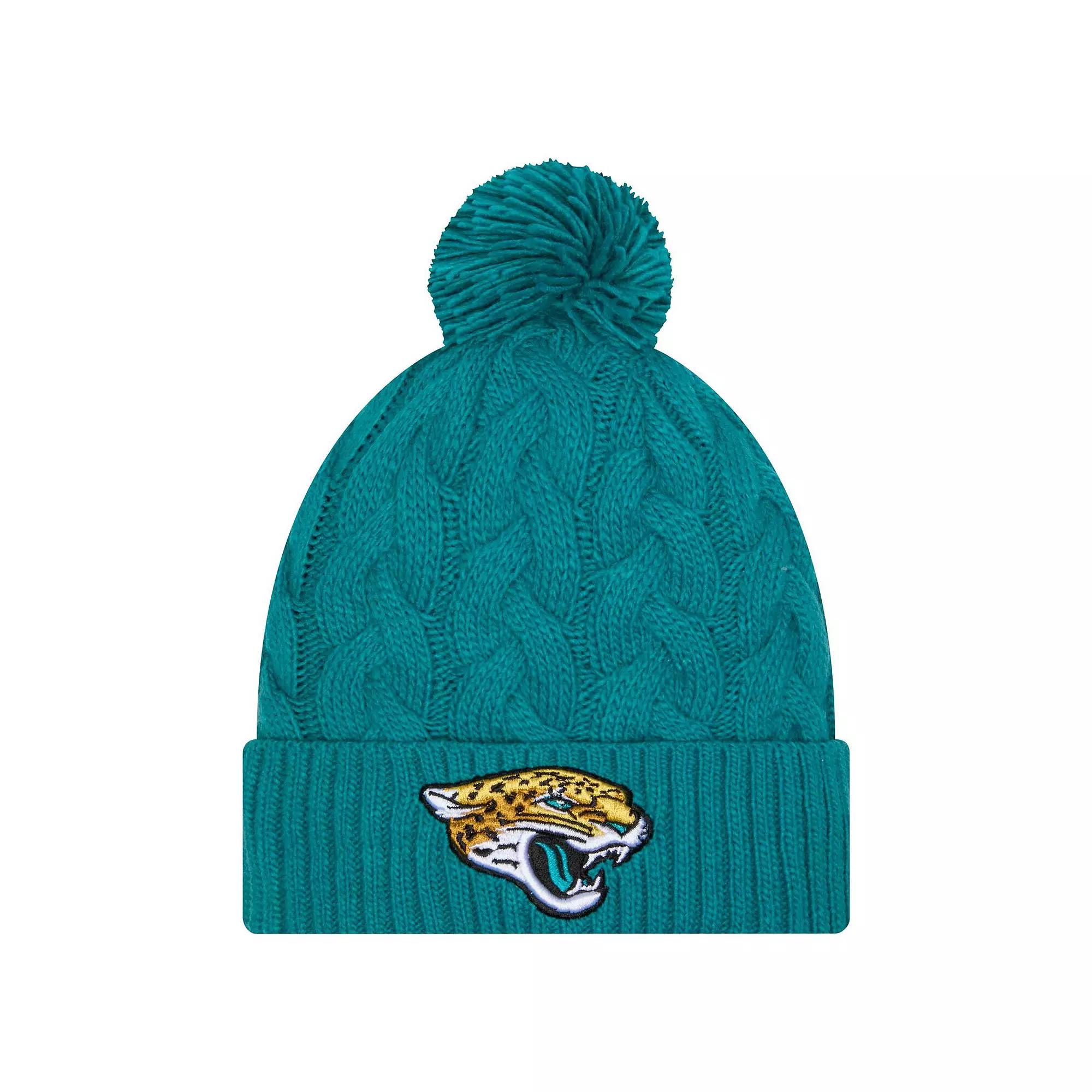 Women's New Era Teal Jacksonville Jaguars Cable Cuffed Knit Hat with Pom, Blue Product Image