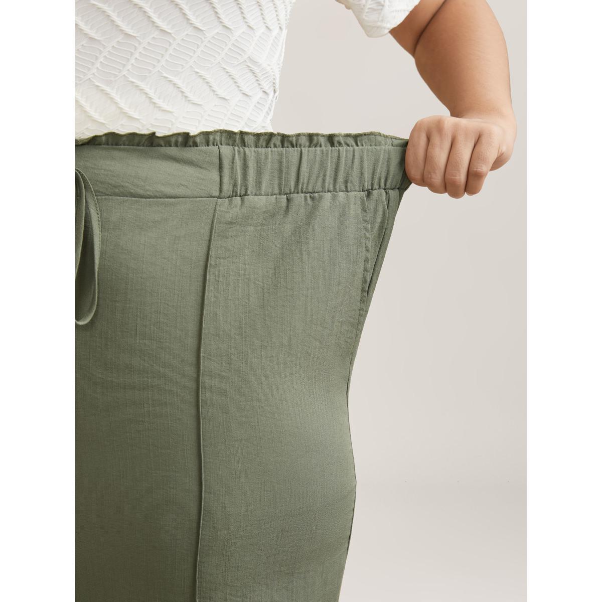 Plus Size Waist Drawstring Seamed Straight Pants Women Sage Casual Straight Leg Mid Rise Everyday Pants BloomChic 18-20/2X Product Image