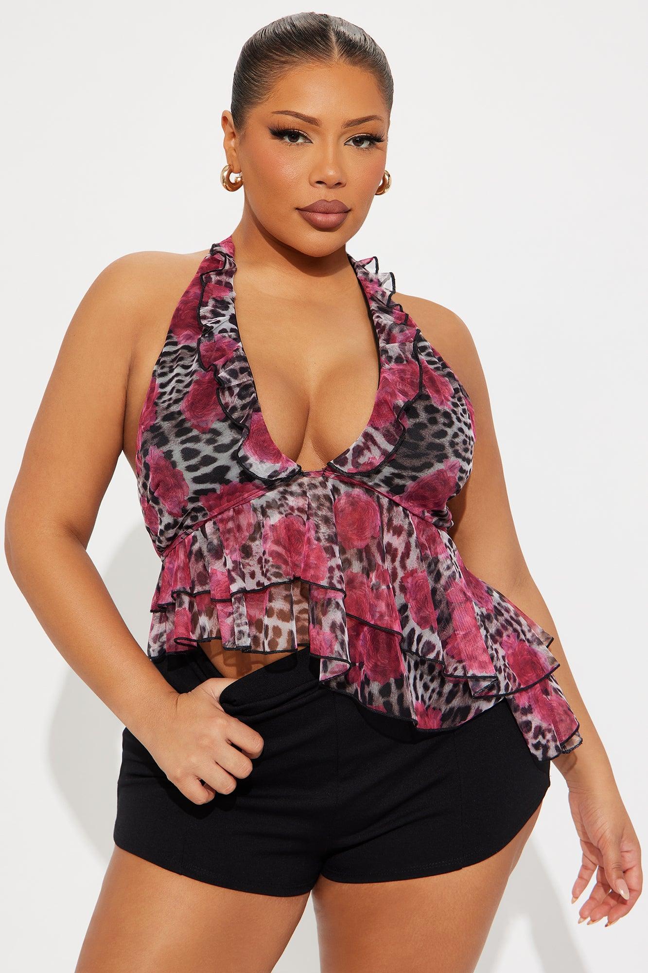 Candid Moment Ruffle Halter Top - Leopard Female Product Image