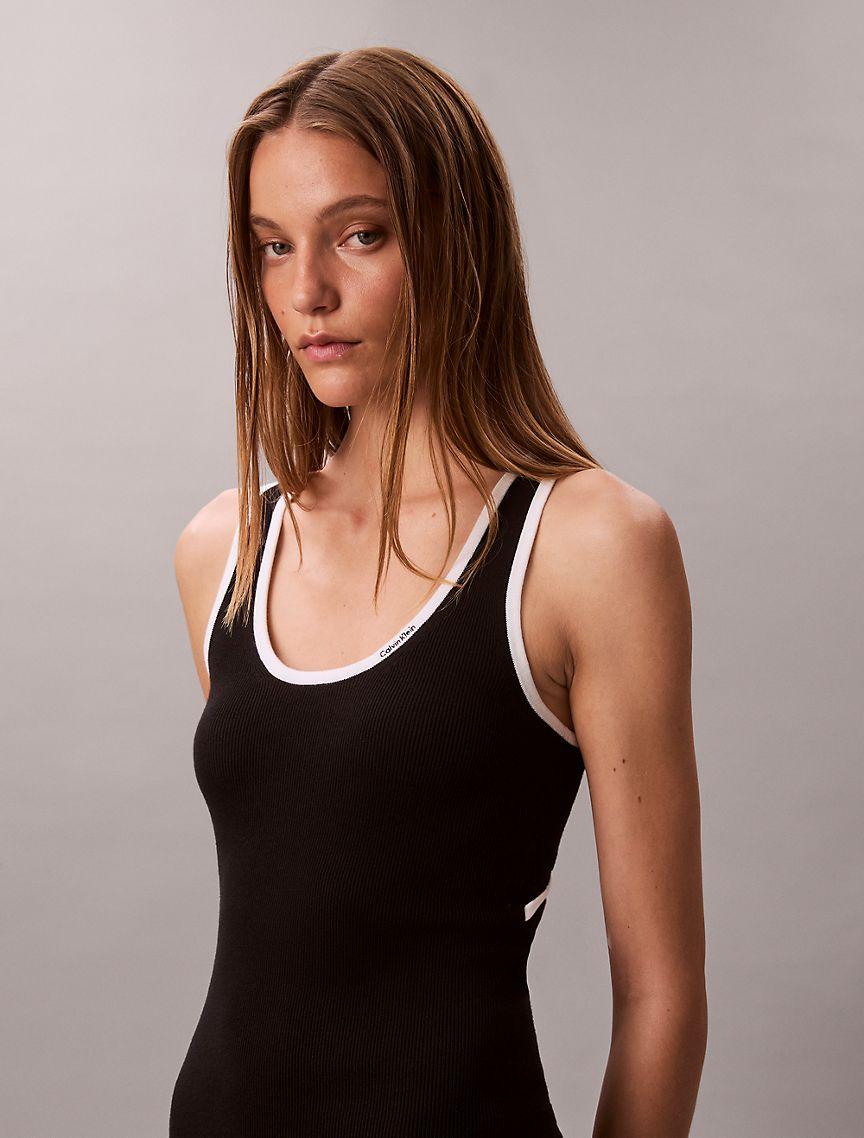 Colorblock Trim Sleeveless Dress Product Image