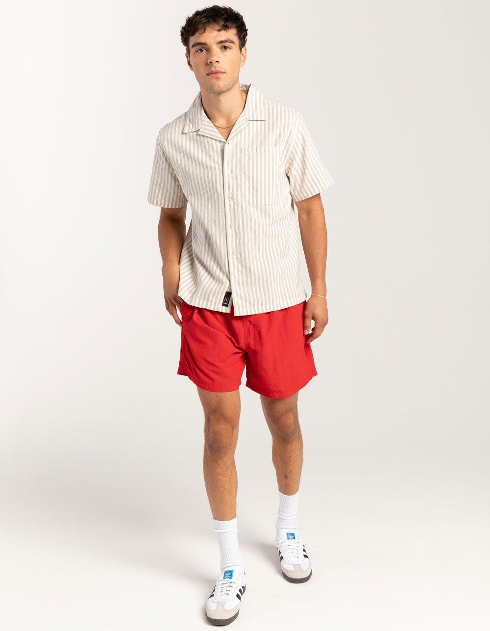 RSQ Mens Stripe Oxford Camp Shirt  - BROWN Product Image