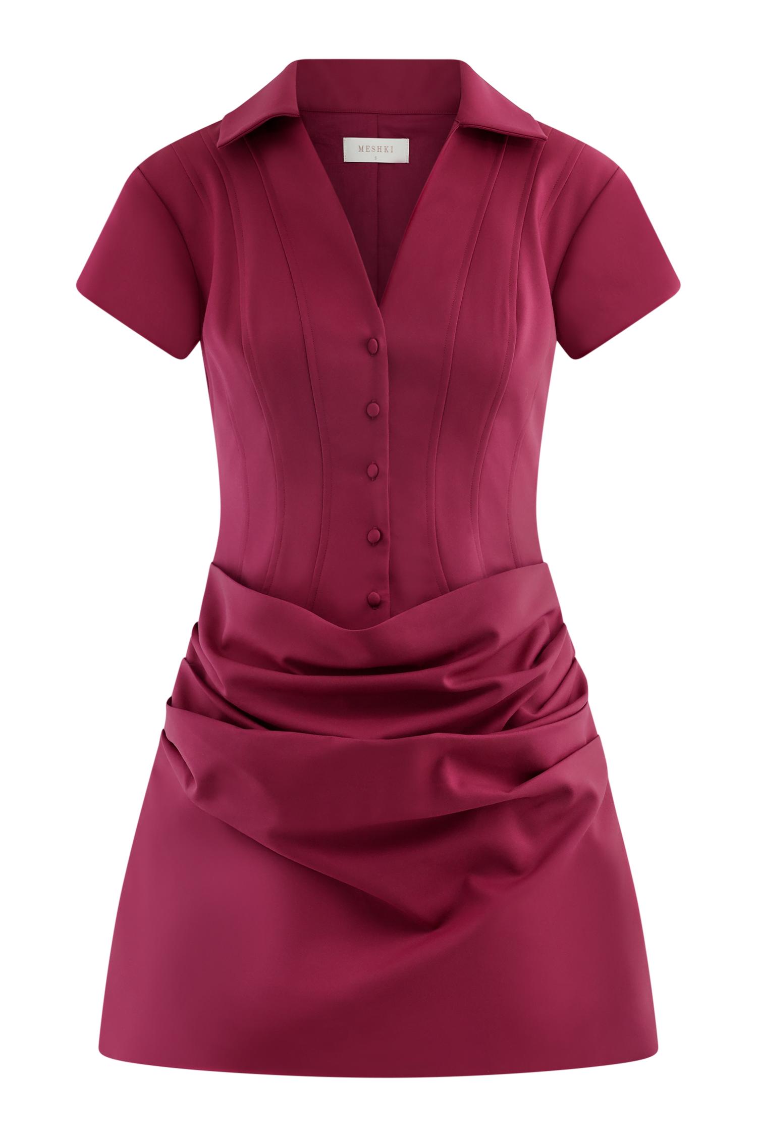 Tarryn Collared Cotton Mini Dress - Dragonfruit Product Image