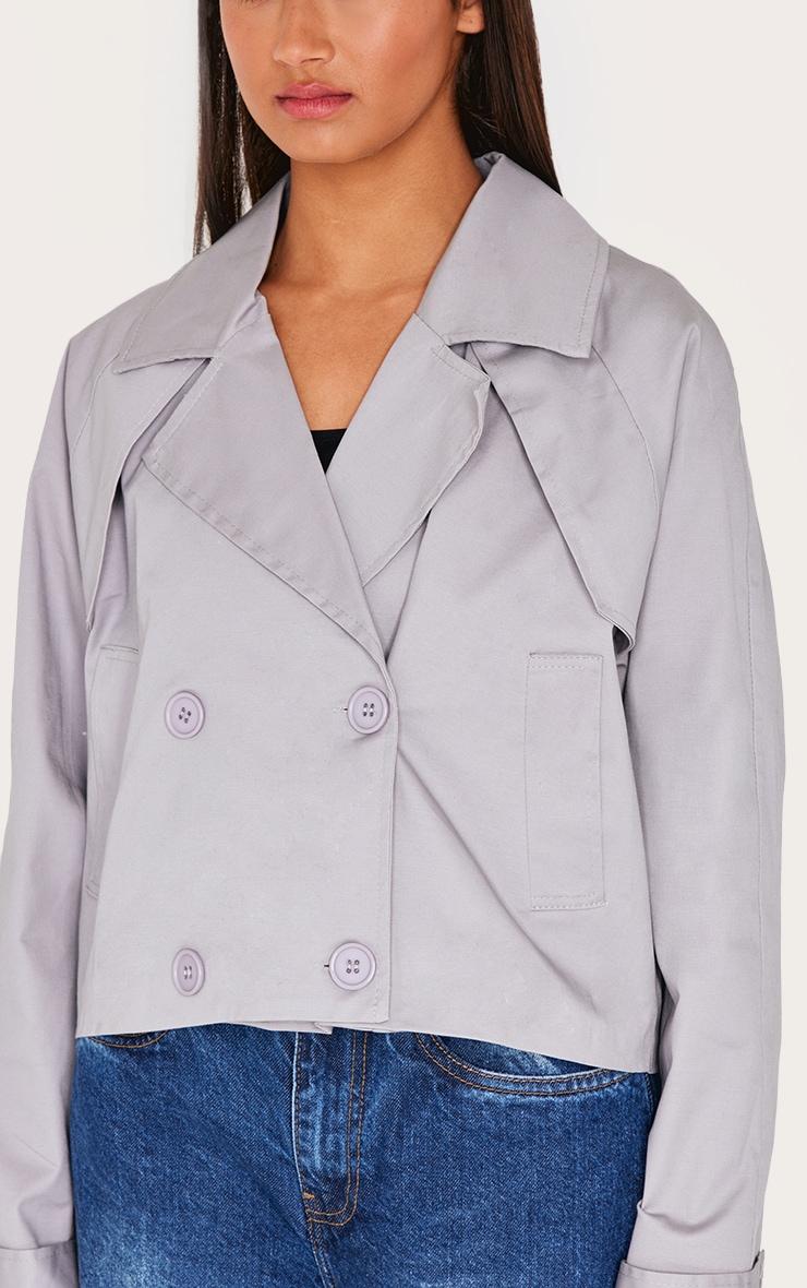Grey Cropped Storm Flap Detail Trench Coat Product Image