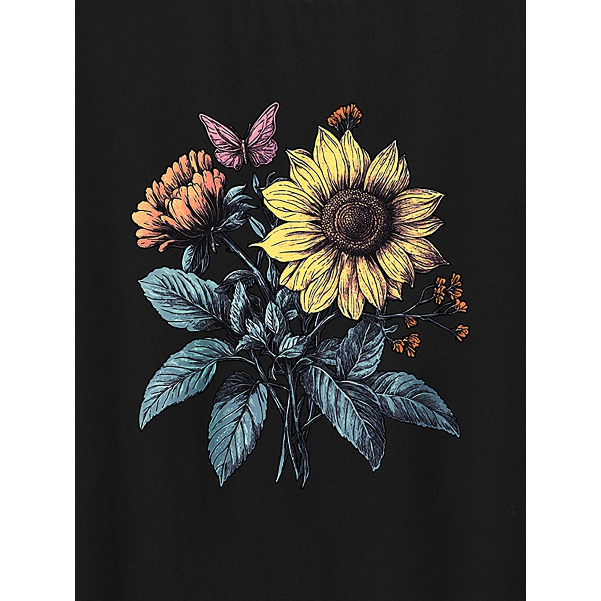 Plus Size Floral Love Print Round Neck T-Shirt Black Women Non Natural Flowers Round Neck Casual T-shirts BloomChic 14-16/1X Product Image