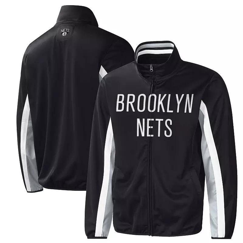 Men's G-III Sports by Carl Banks Black Brooklyn Nets Contender Wordmark Full-Zip Track Jacket, Size: Medium Product Image