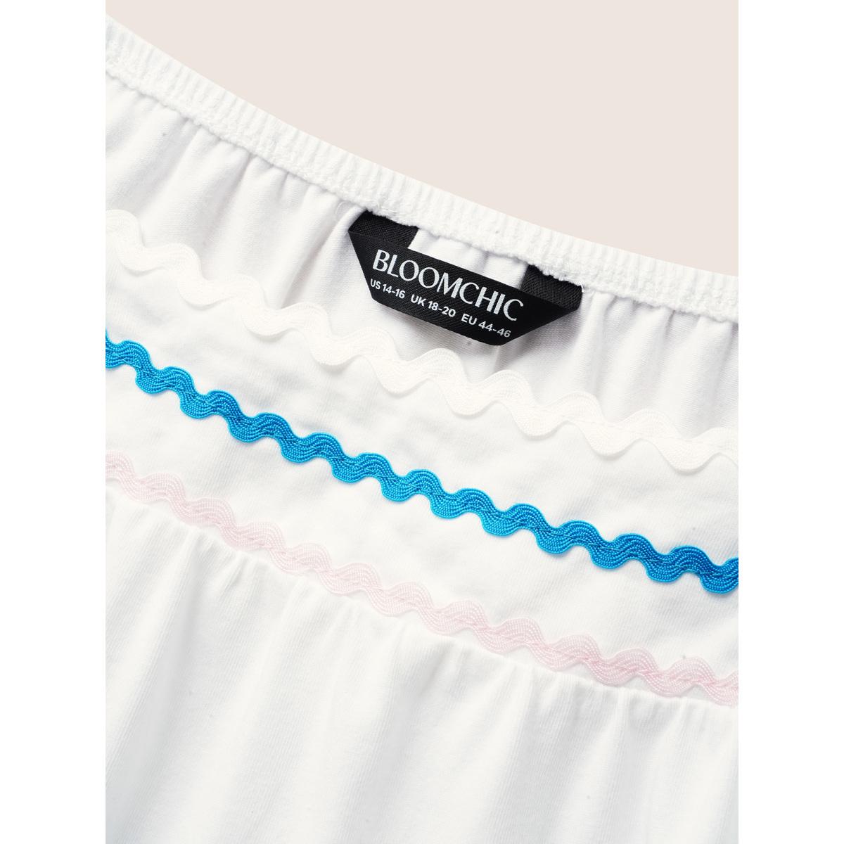 Plus Size Cotton Woven Ribbon Contrast Ruffle Sleeve T-shirt Originalwhite Women Casual Woven ribbon&lace trim Square Neck Everyday T-shirts BloomChic 30/6X Product Image