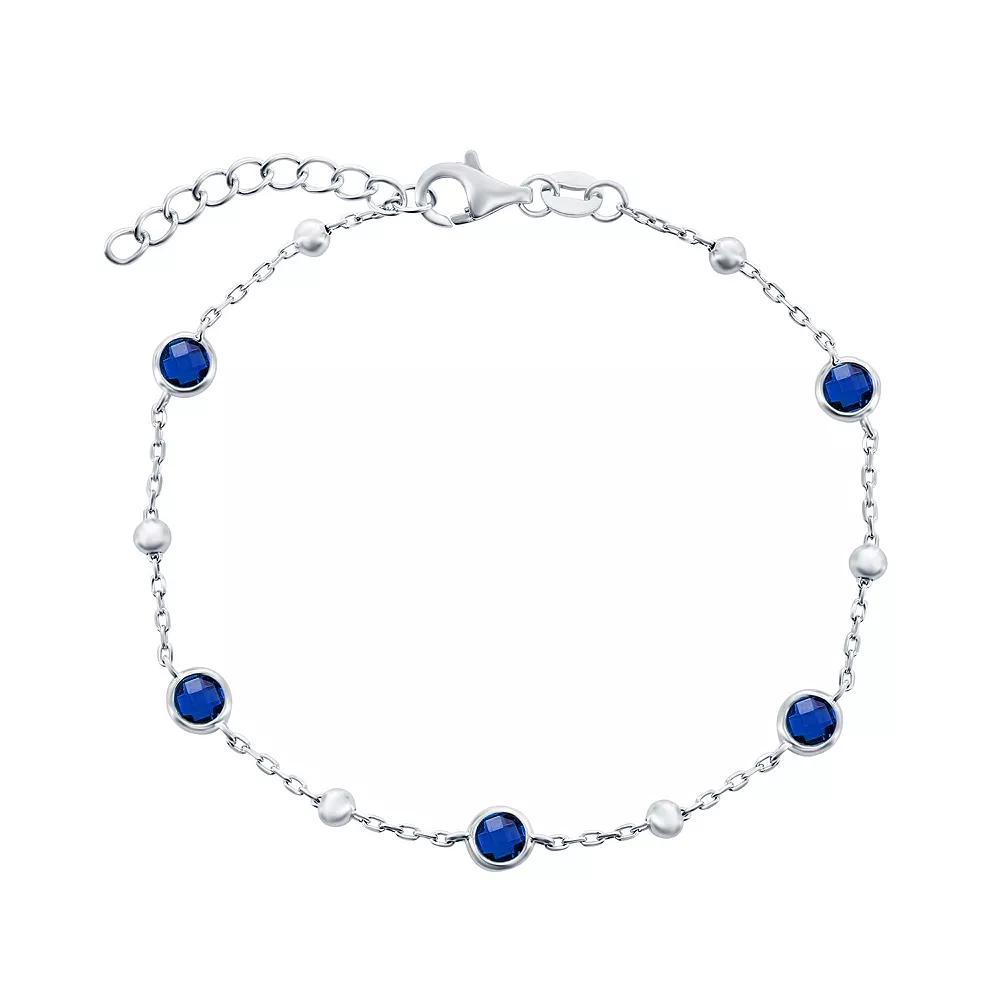 Argento Bella Sterling Silver Bezel-Set Cubic Zirconia & Bead Bracelet, Womens Sterling Blue Product Image
