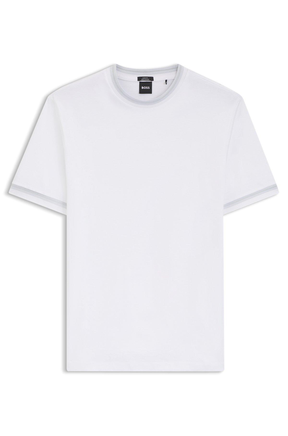 Contrast-tipping slim-fit T-shirt in mercerised cotton Product Image