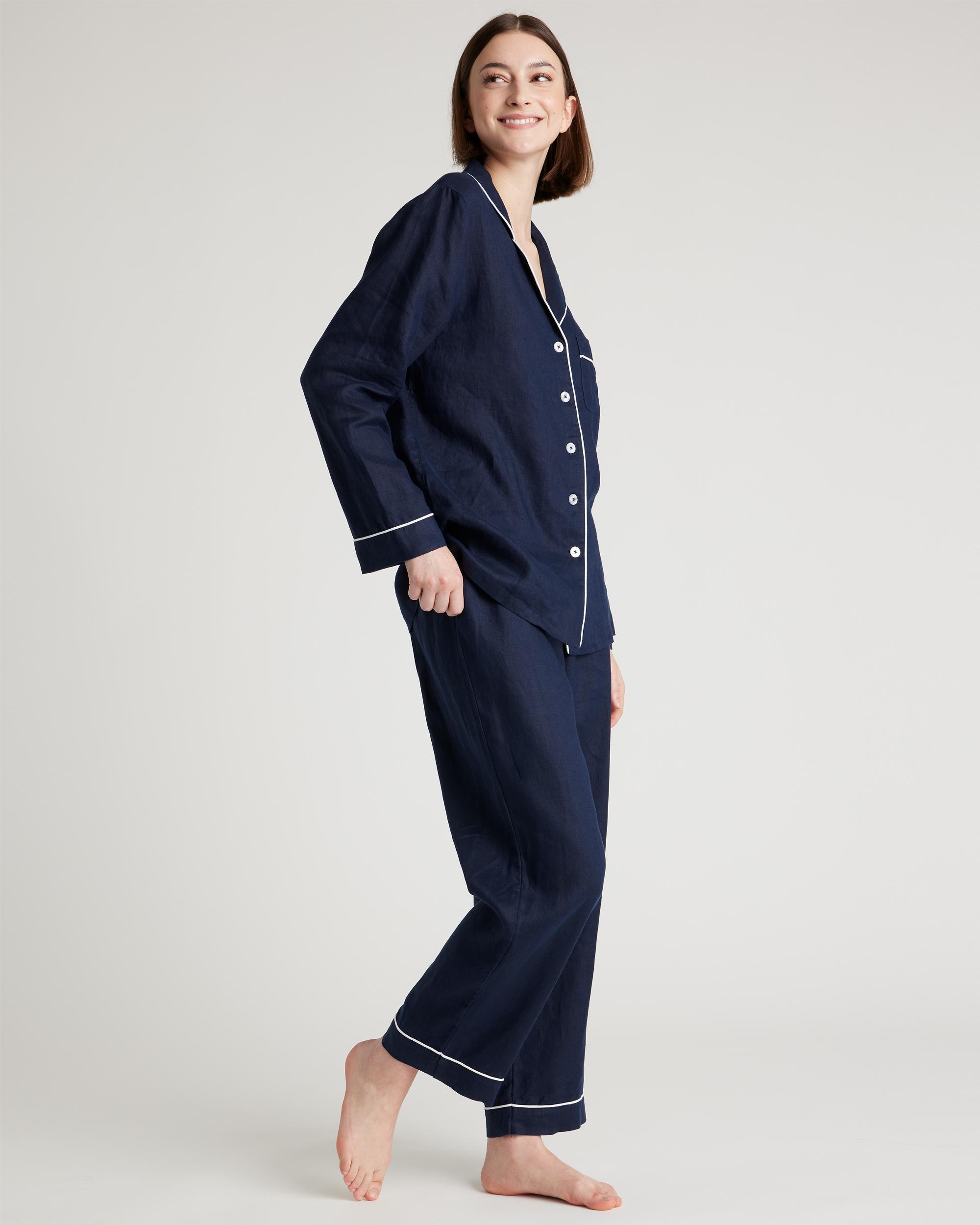 Quince | Women's 100% European Linen Long Sleeve Pajama Set with Piping Size XS Product Image