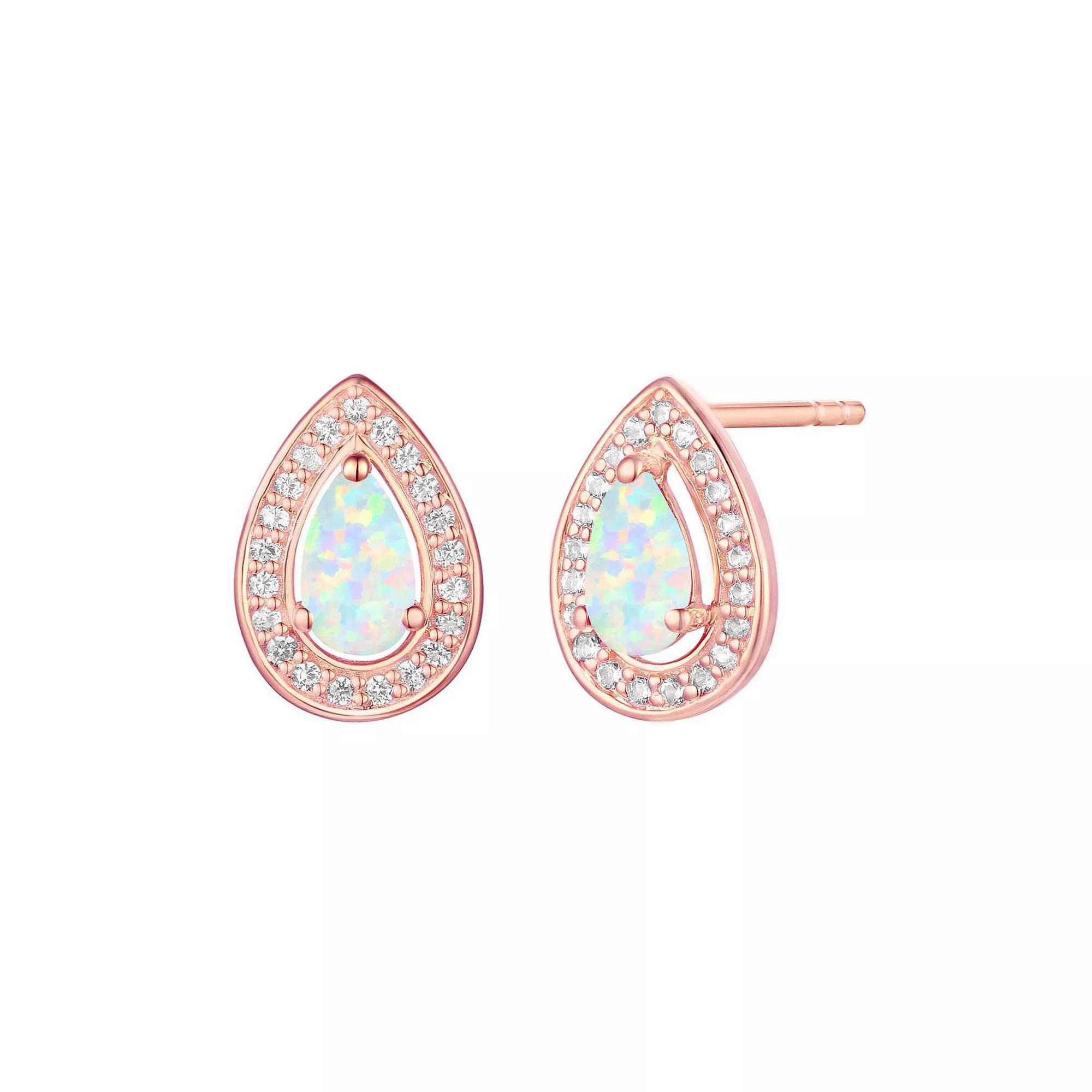 14k Rose Gold Flash-Plated Lab-Created Opal Stud Earrings, Women's Product Image