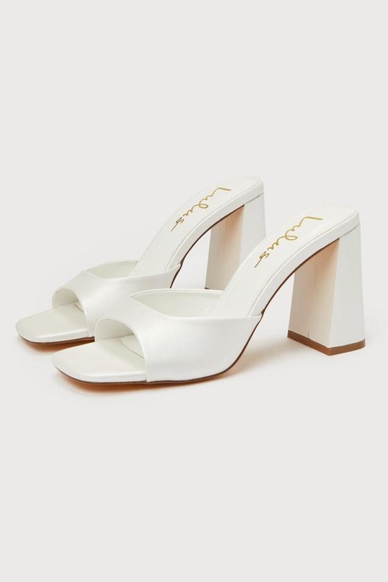 Preslie White Satin High Heel Slide Sandals Product Image