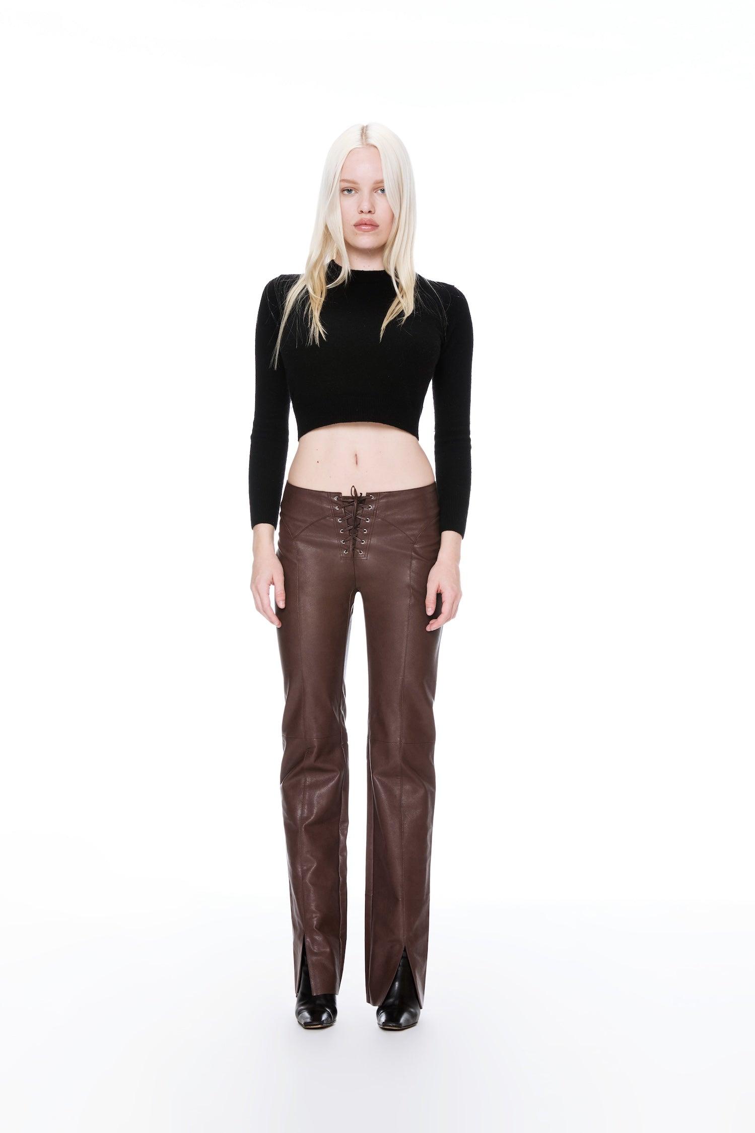 ELEMENT LACE UP PANT - BROWN VEGAN LEATHER Product Image