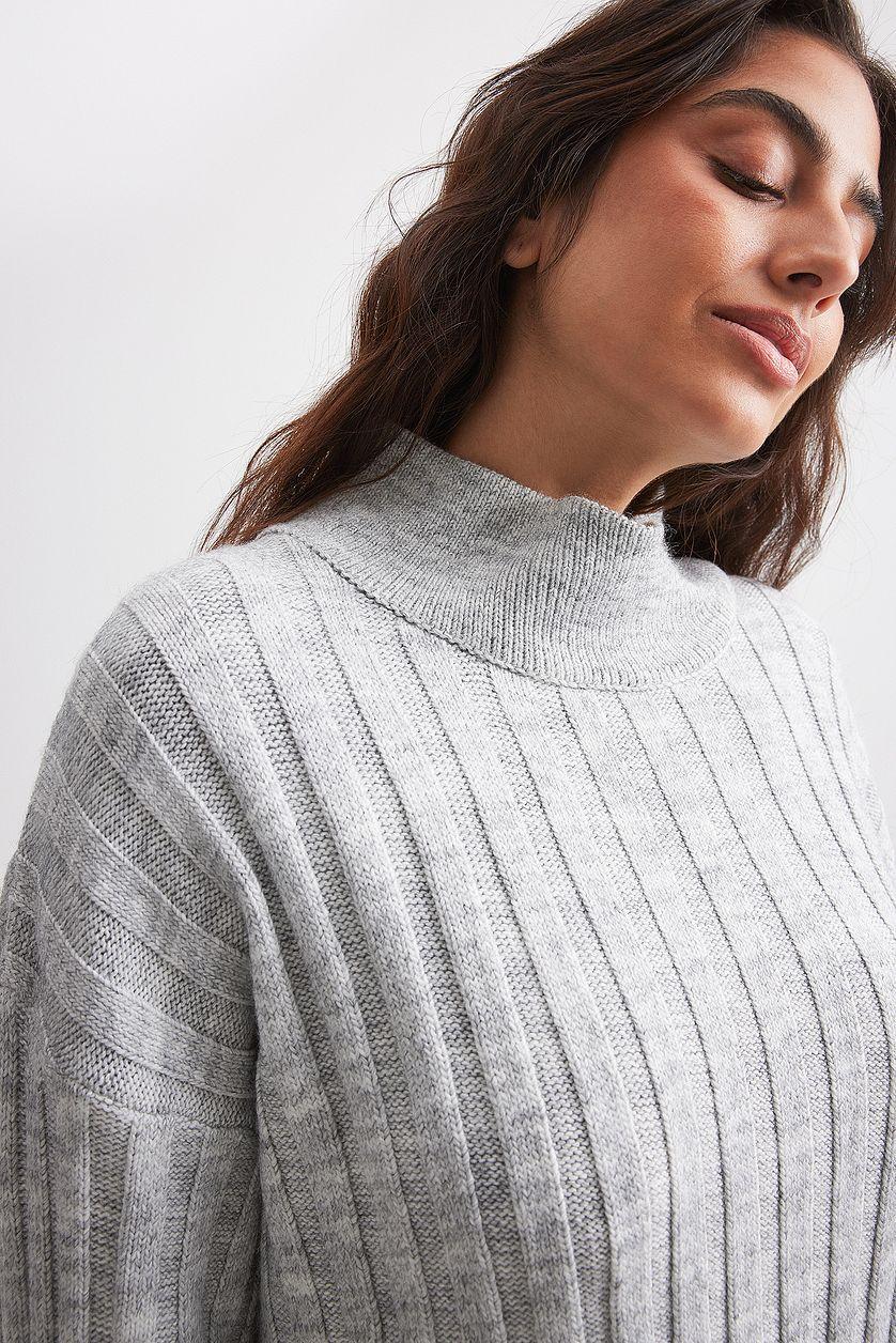 Turtle Neck Knitted Wide Rib Sweater Product Image