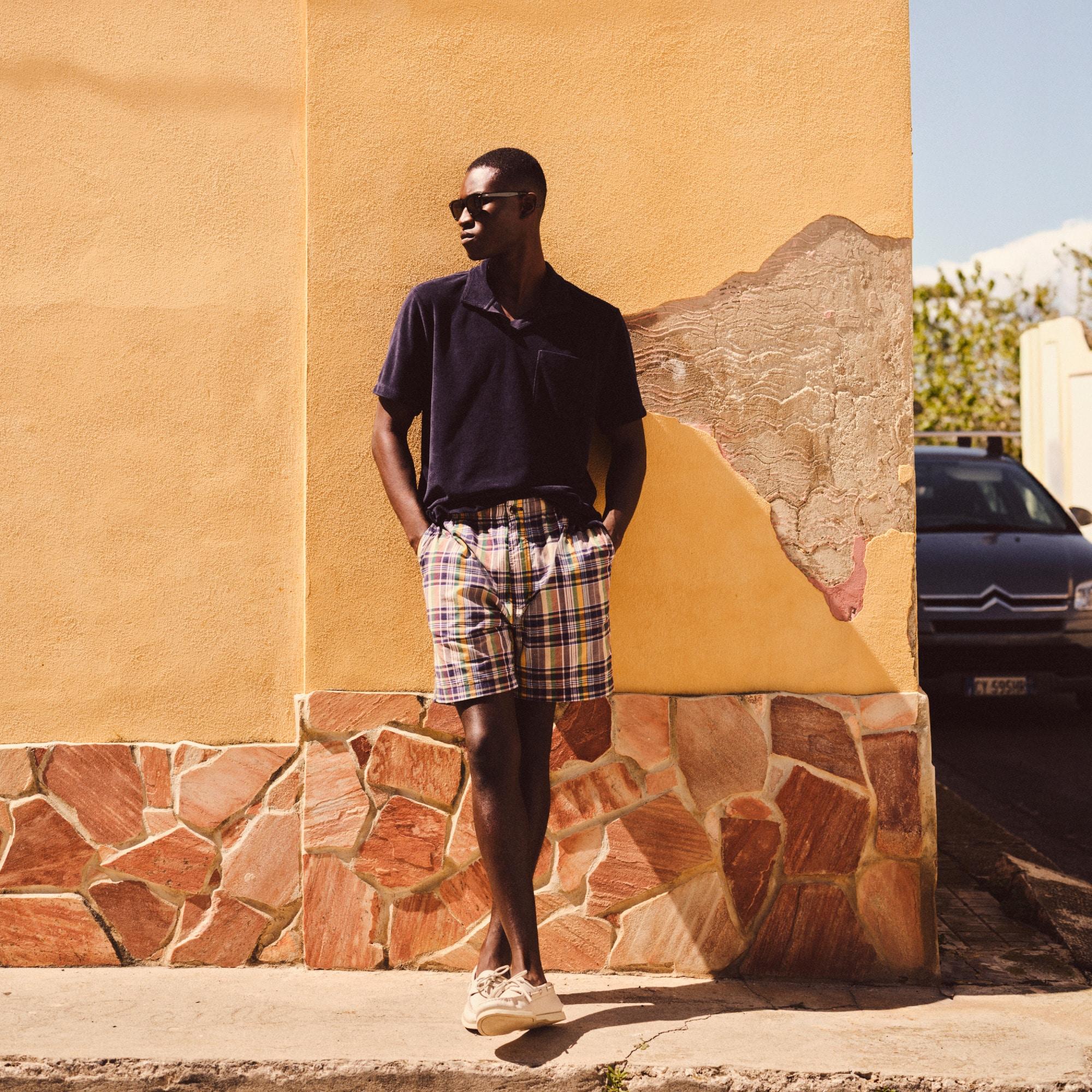 Terry cloth johnny-collar polo shirt Product Image