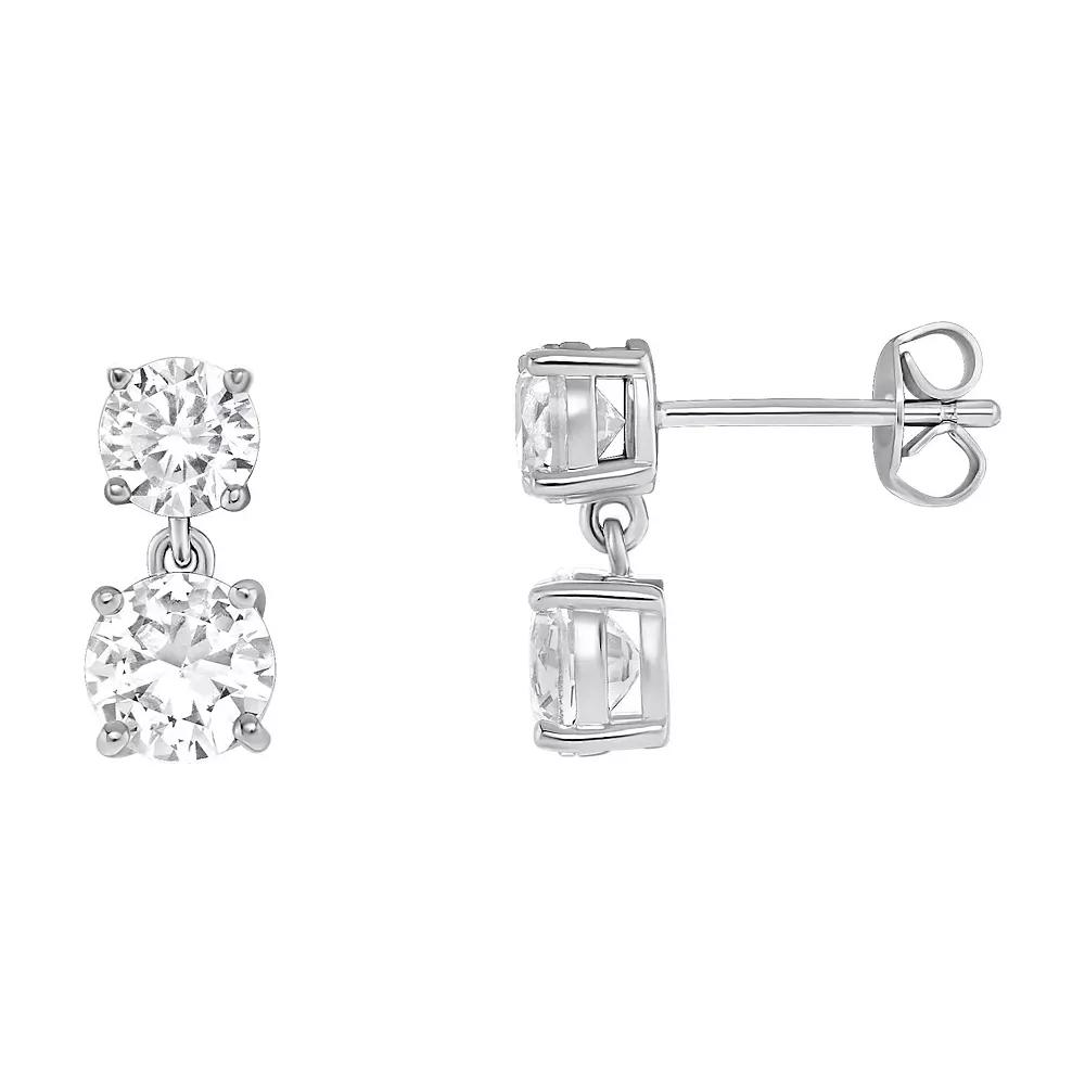 PRIMROSE Sterling Silver Double Round Cubic Zirconia Drop Earrings, Women's, Silver Tone Product Image