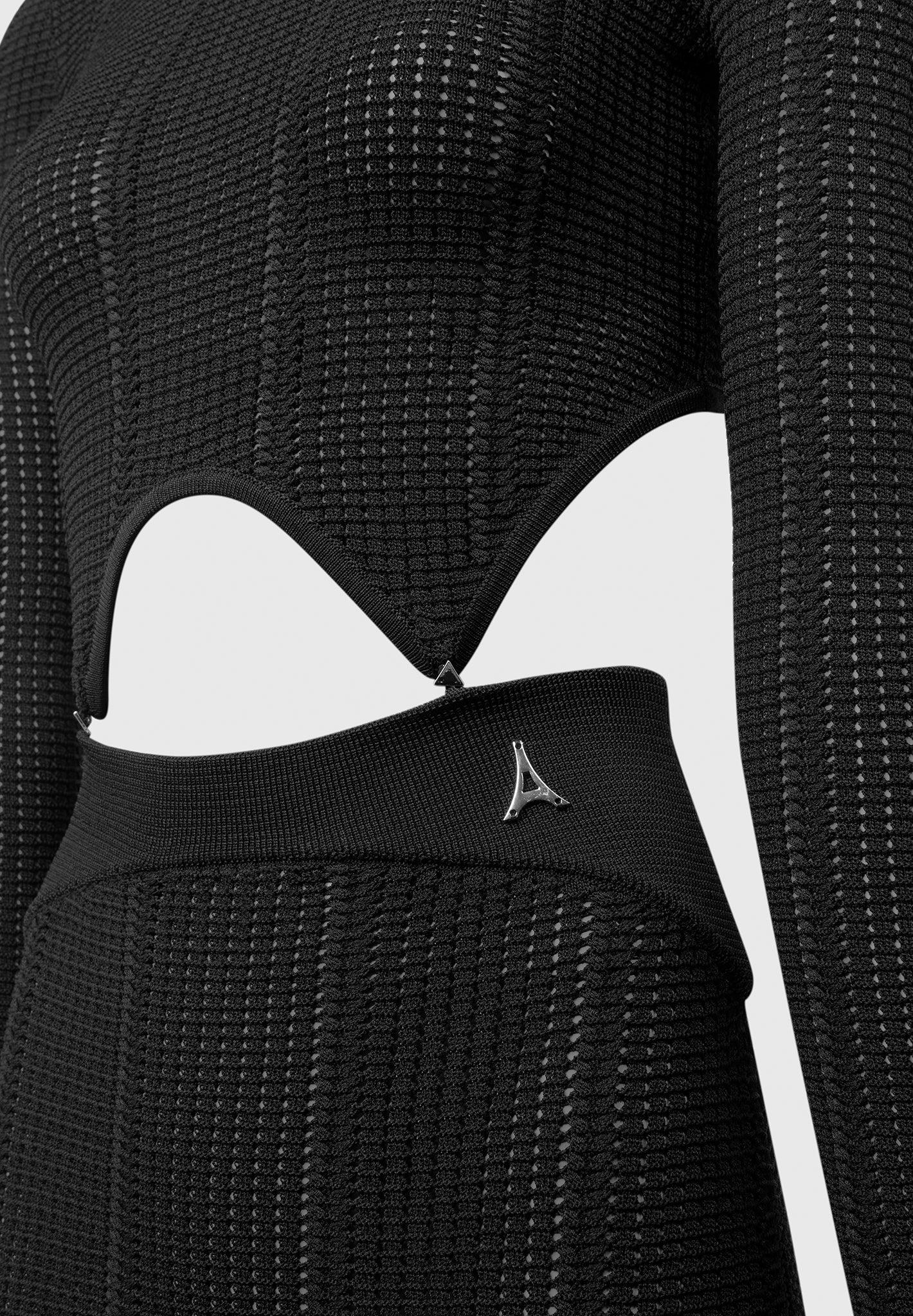 2-in-1 Long Sleeve Knitted Midaxi Dress - Black Female Product Image