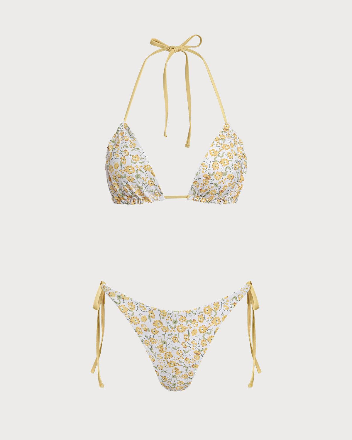 Yellow Floral Triangle Bikini Set Product Image