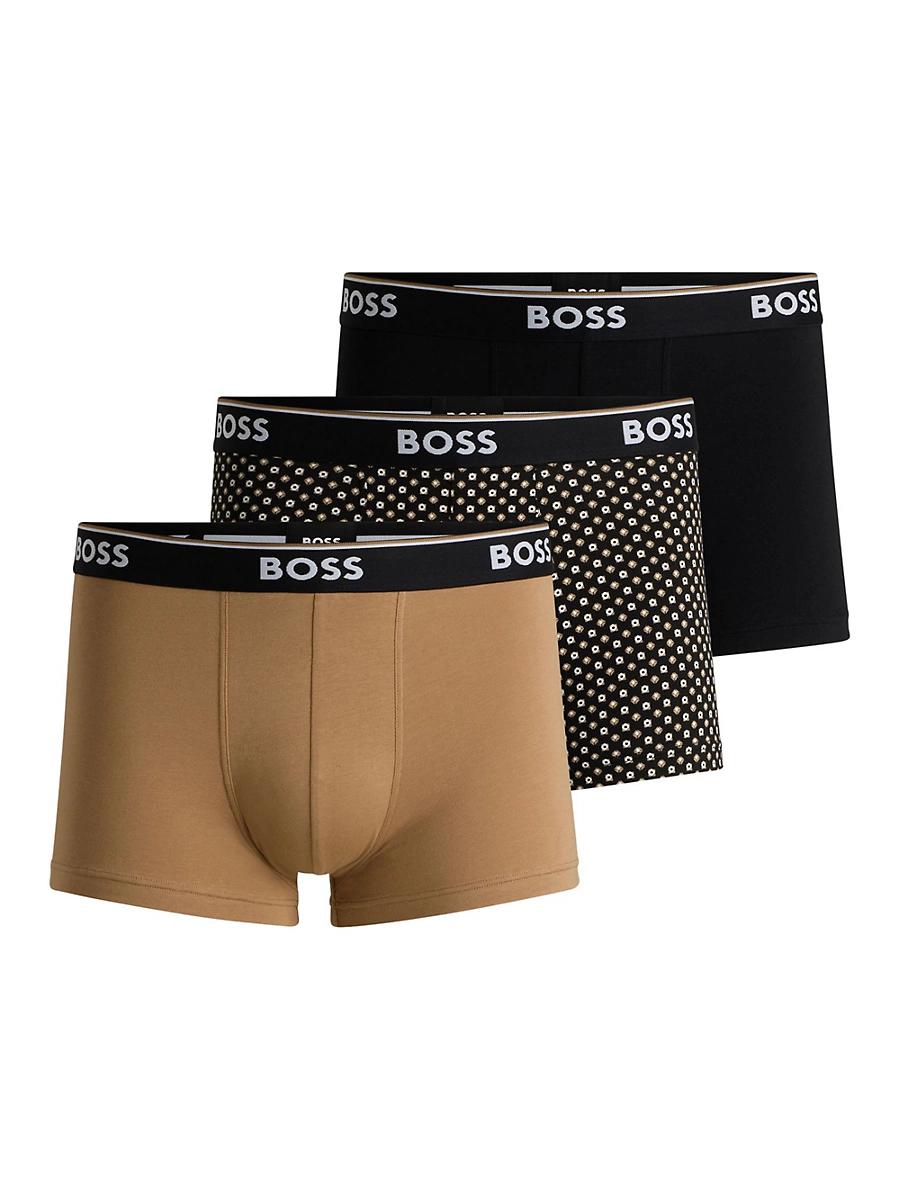 Mens Three-Pack of Logo-Waistband Trunks in Stretch Cotton Product Image