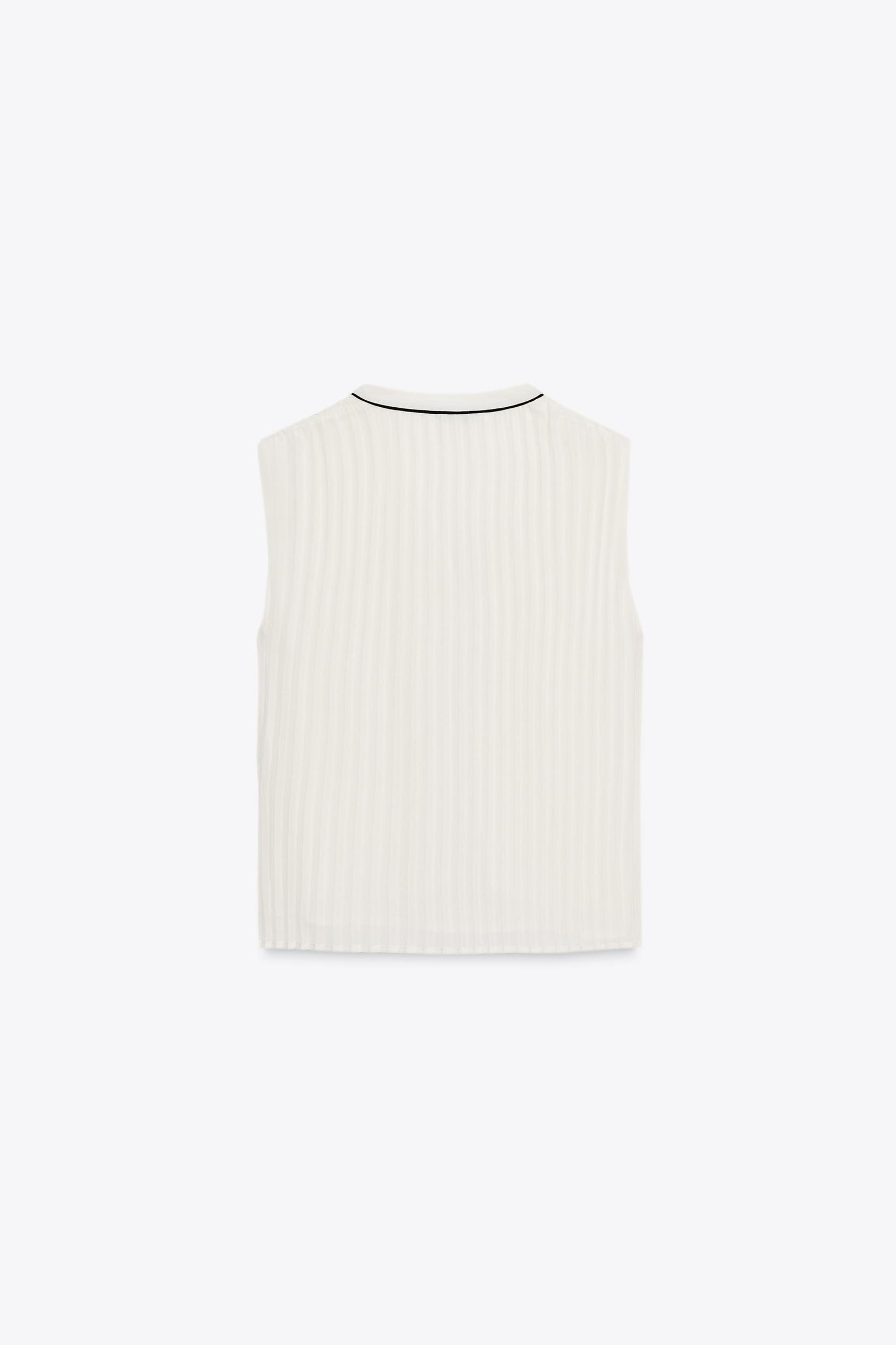 PLEATED BLOUSE WITH CONTRAST TRIM Product Image