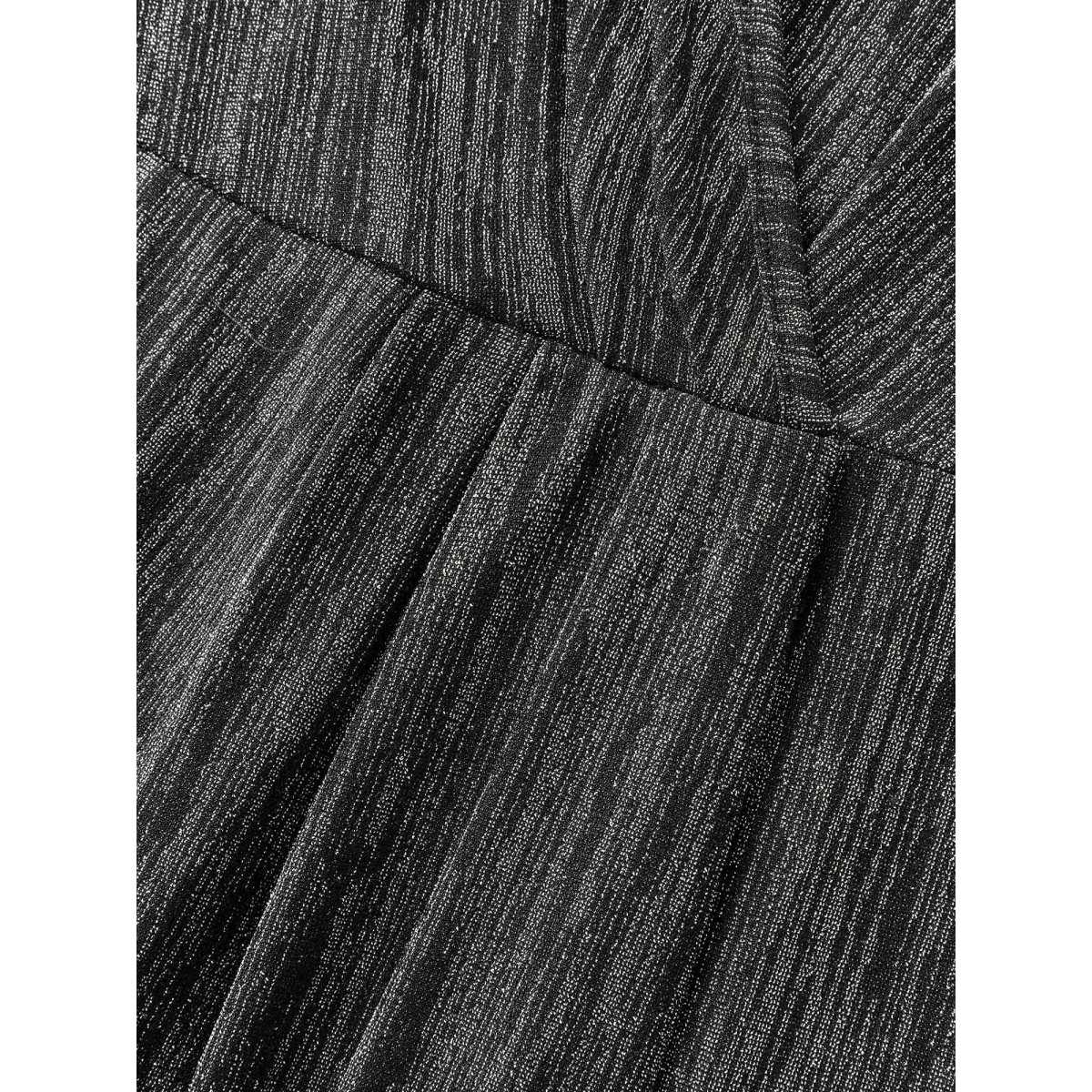 Plus Size Stretchy Asymmetrical Hem Surplice Midi Dress Black Women Office Overlapping Overlap Collar Short sleeve Curvy BloomChic 12/L Product Image