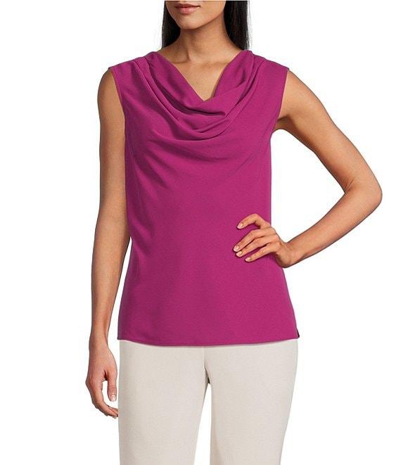 Kasper Solid Crepe Cowl Neck Sleeveless Drape Top Product Image