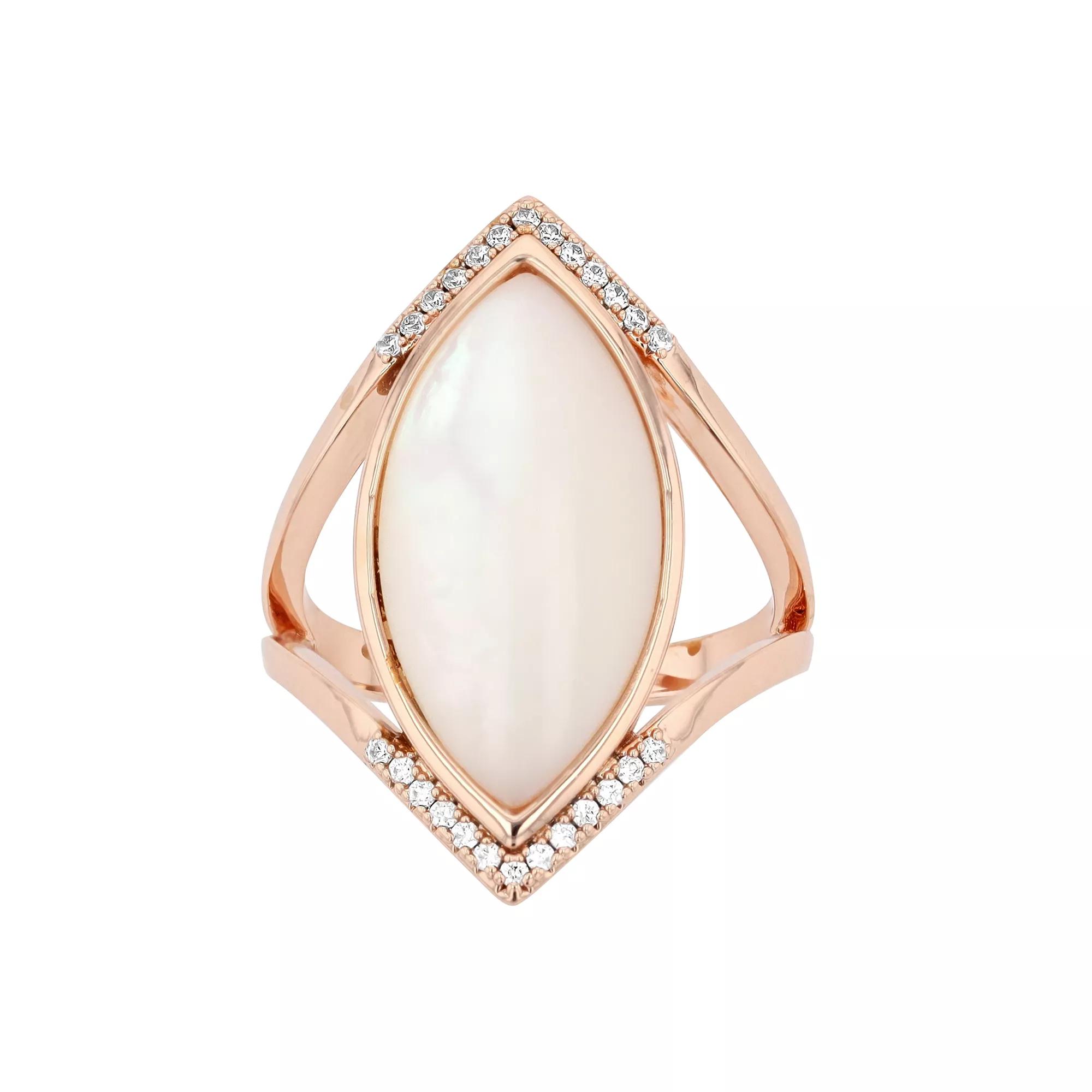 City Luxe Mother of Pearl & Clear Cubic Zirconia Open Vette Rose Gold Ring, Women's, Size: 7, Rose Gold Tone Product Image