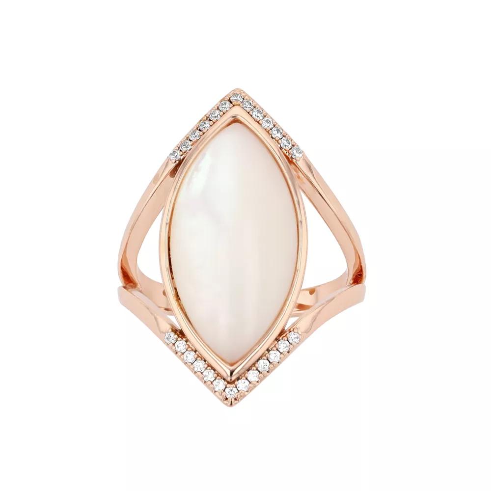 City Luxe Mother of Pearl & Clear Cubic Zirconia Open Vette Rose Gold Ring, Women's, Size: 7, Rose Gold Tone Product Image