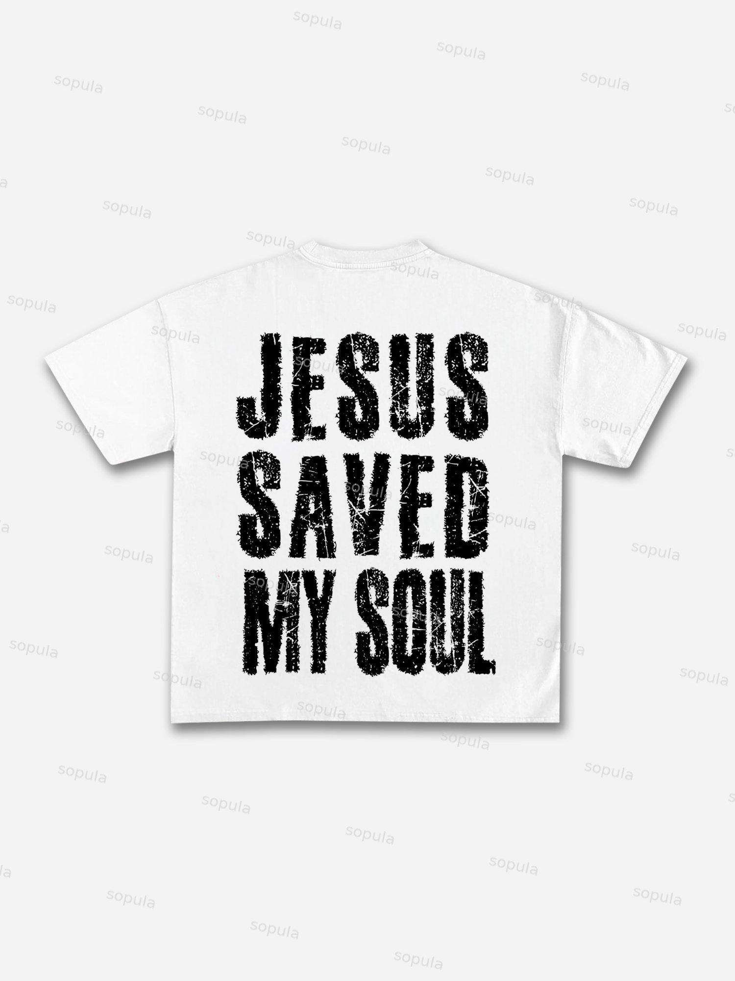 Jesus Saved My Soul Print Cotton T-shirt Product Image