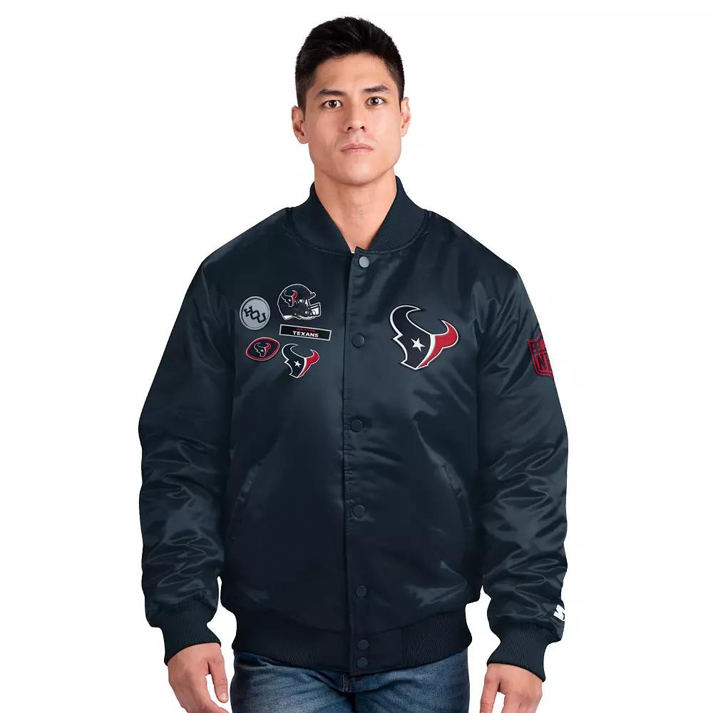 Men's Starter Navy Houston Texans Exclusive Satin Full-Snap Varsity Jacket,  Product Image