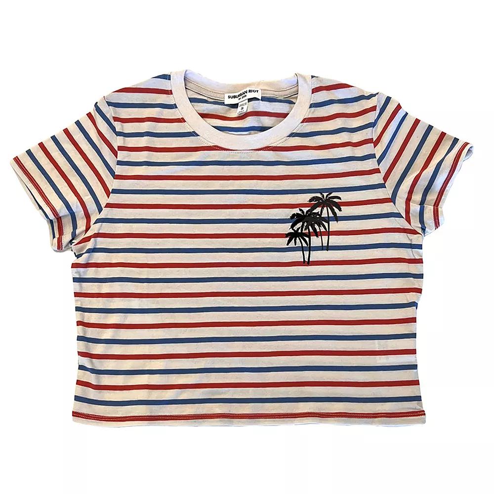 Women's Suburban Riot Vincent Striped Palm Tree Crop Top, Girl's, Size: Medium, Black Product Image