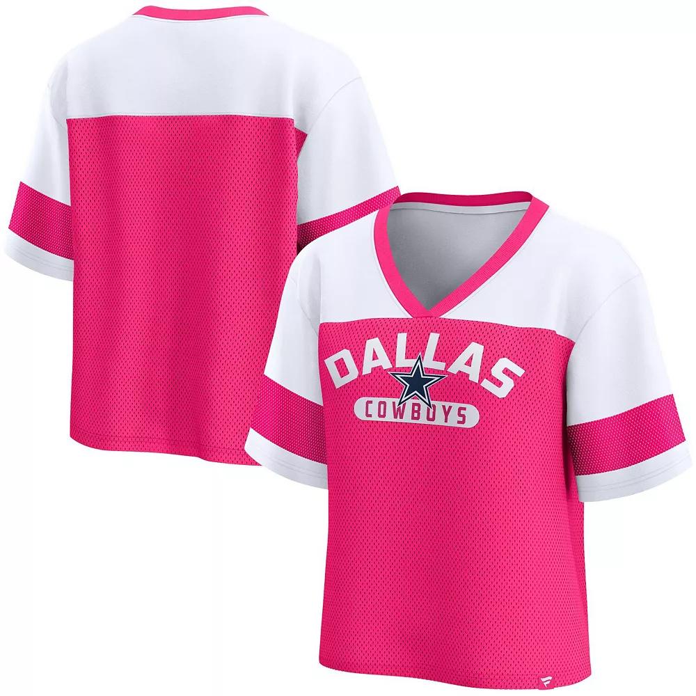 Women's Fanatics  Pink/White Dallas Cowboys Homeschool Jersey Poly V-NeckFashion Top, Size: XS Product Image