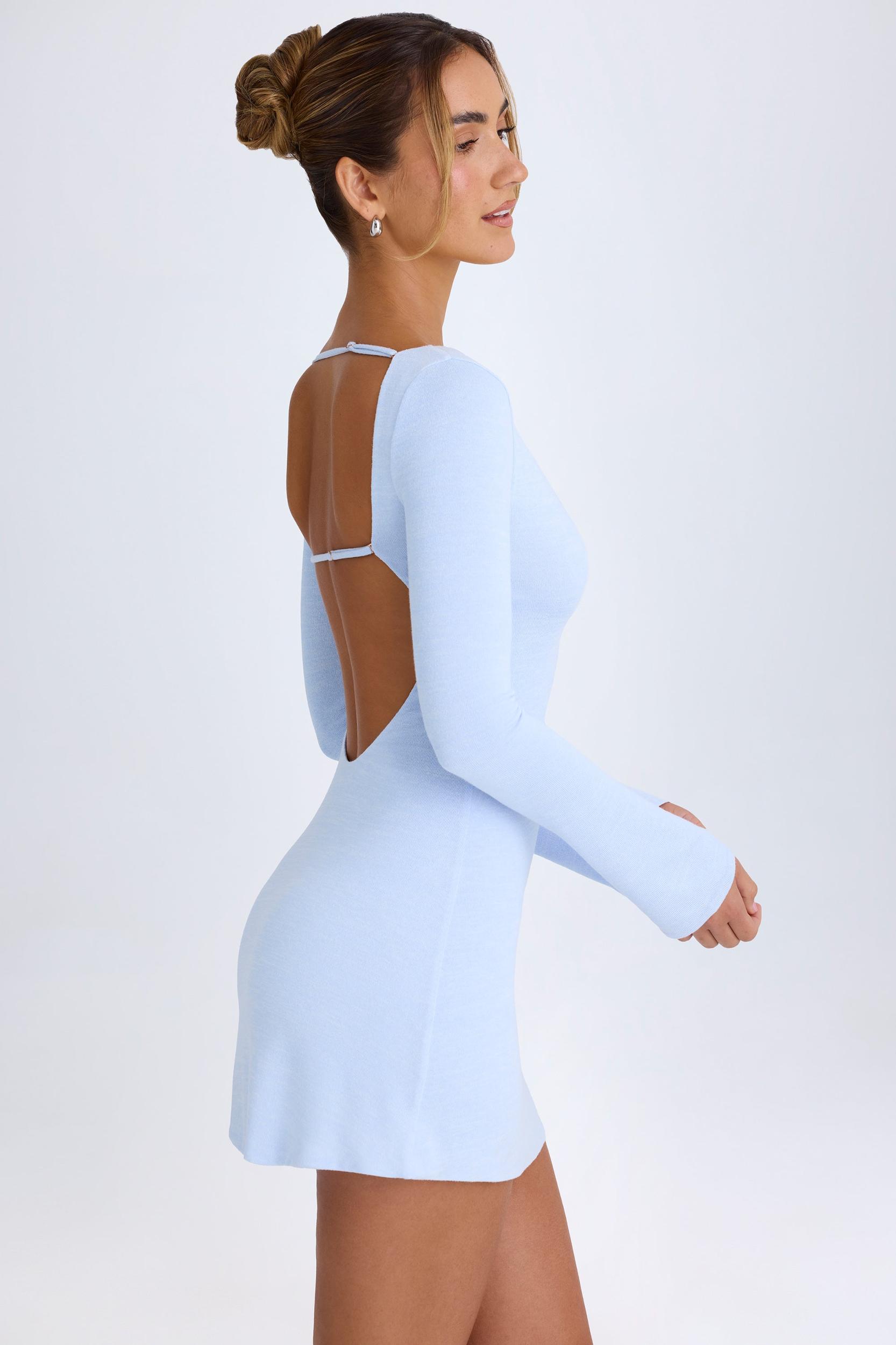 Cut-Out Long-Sleeve Mini Dress in Periwinkle Blue Product Image