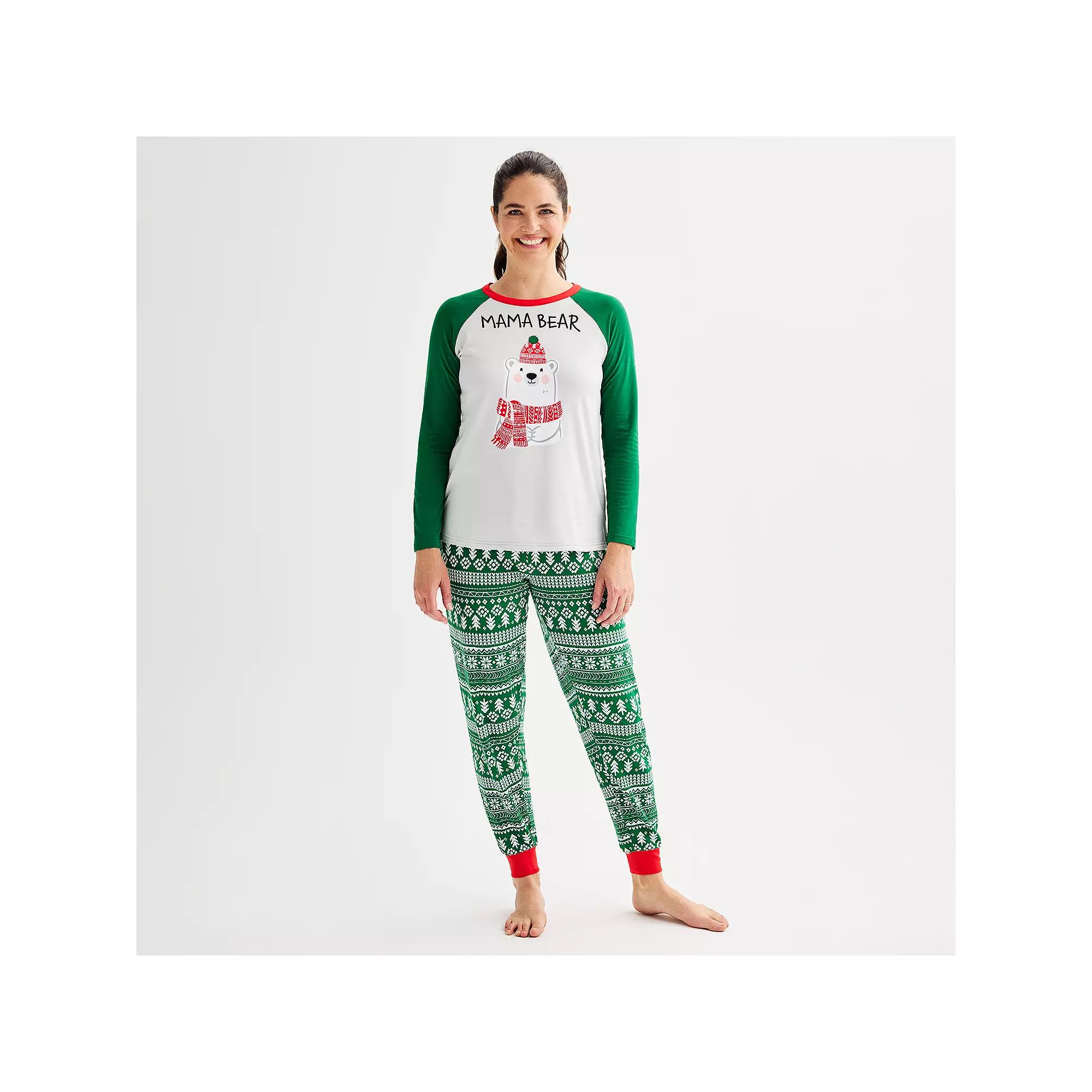 Petite Jammies For Your Families® Bear Pajama Top & Jogger Pajama Bottoms Set, Women's, Size: XS Petite, Green Fairisle Product Image