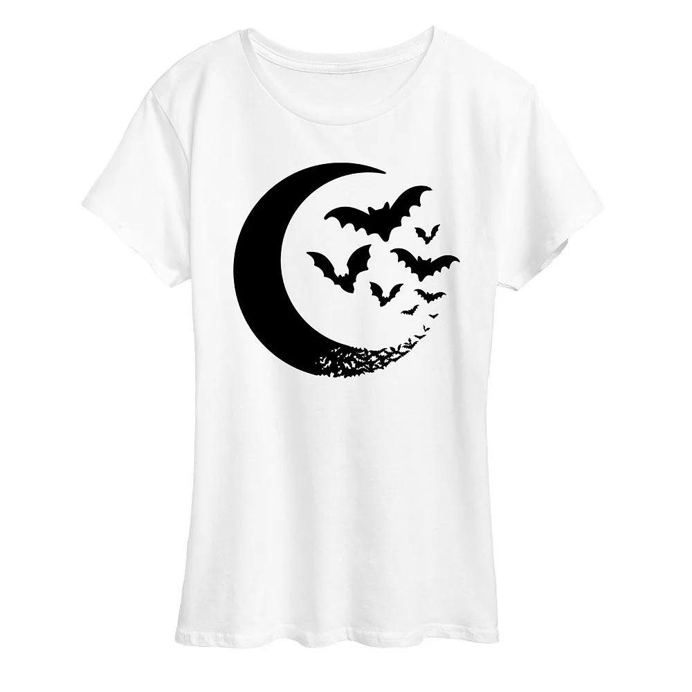 Women's Crescent Moon Bats Halloween Tee, Girl's,  Product Image