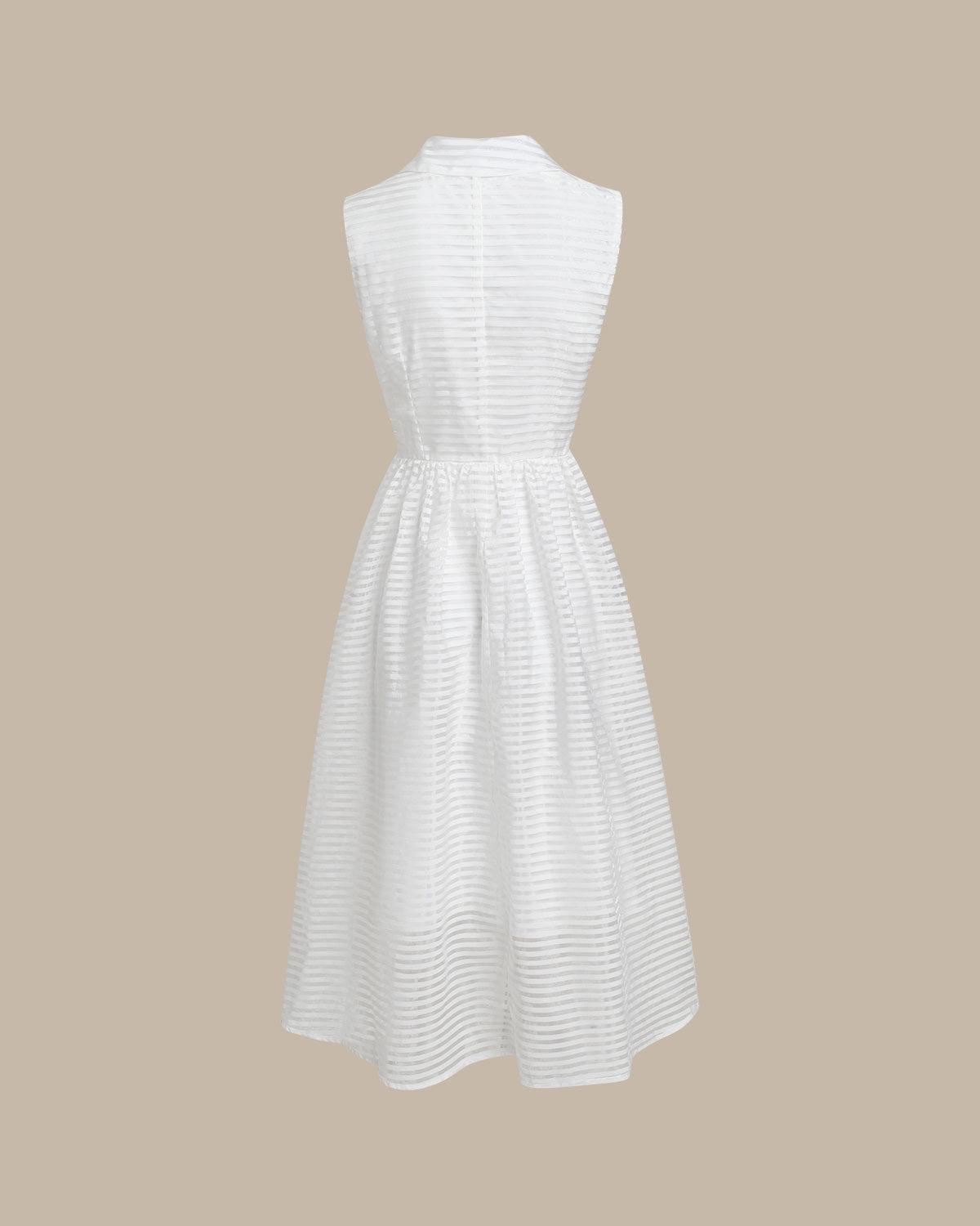White Striped Sleeveless Midi Dress Product Image