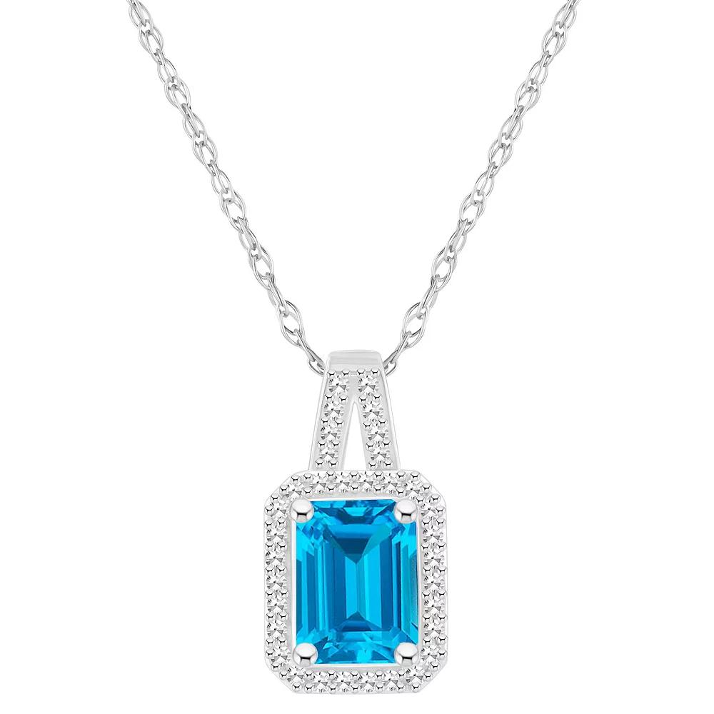 Celebration Gems Sterling Silver Gemstone & 1/6 Carat T.W. Diamond Halo Pendant Necklace, Women's,  Product Image