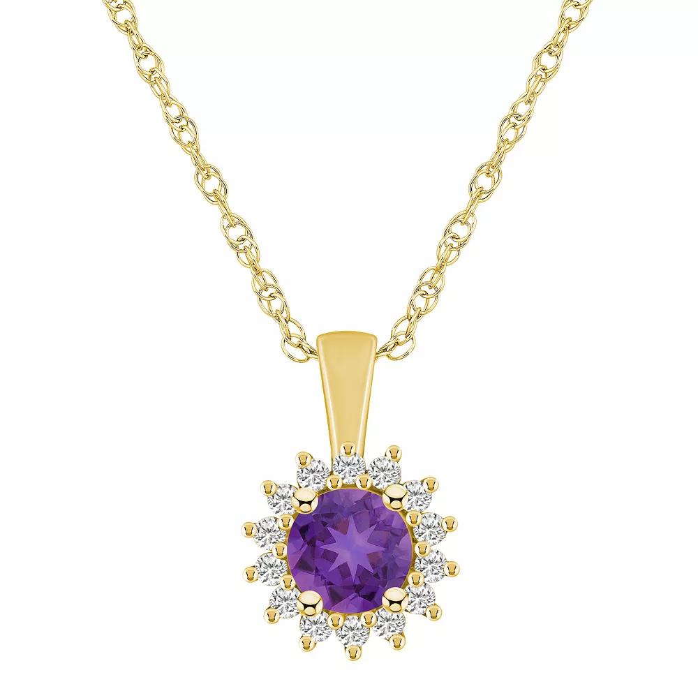 Alyson Layne 14k Gold Round Amethyst & 1/4 Carat T.W. Diamond Halo Pendant Necklace, Women's, Size: 18" Product Image