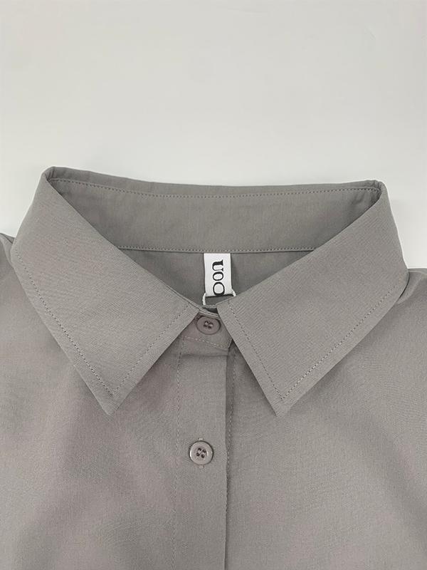 Long Sleeves Loose Solid Color Split-Joint Split-Side Lapel Maxi Dresses Shirt Dress Product Image