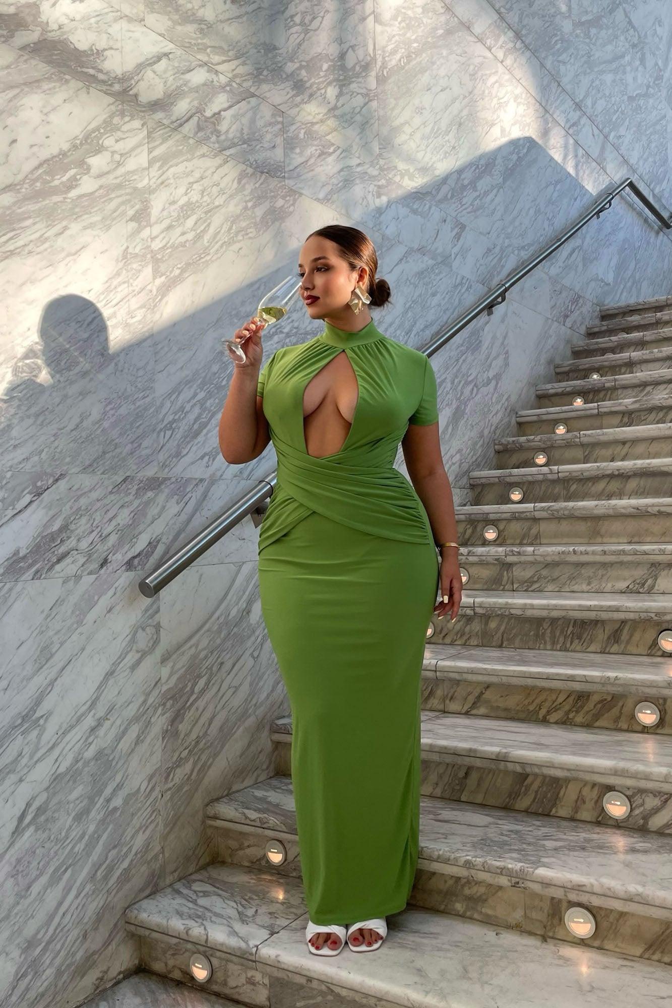 Shania Cut Out Mock Neck Maxi Dress - Green Female Product Image