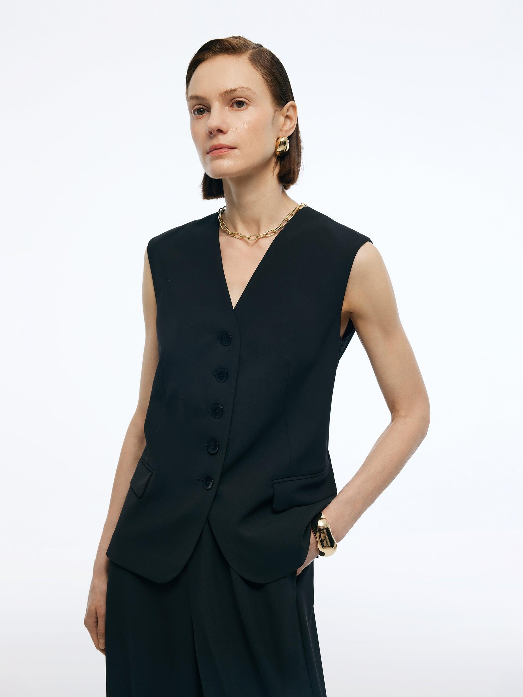 Stretch V-Neck Women Single-Breasted Vest Product Image