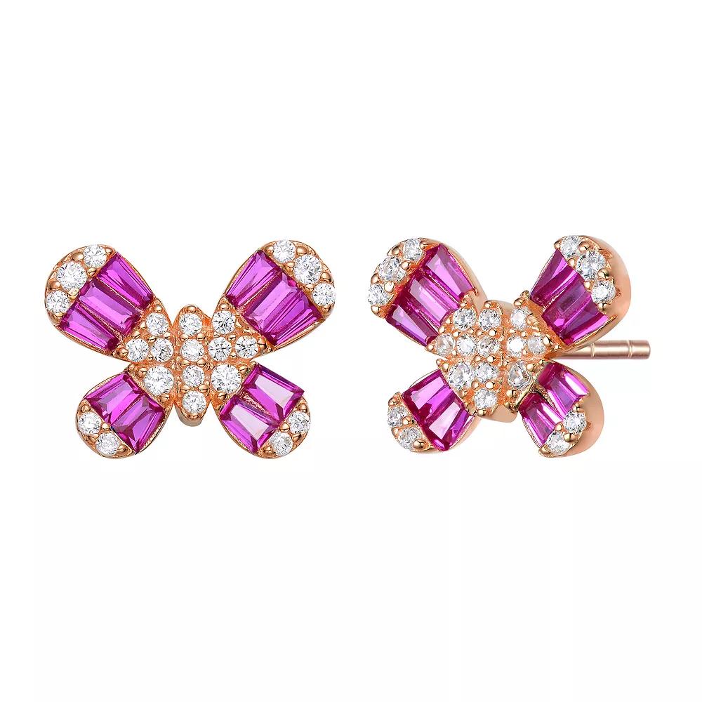 18k Rose Gold Over Silver Cubic Zirconia Butterfly Stud Earrings, Women's, Pink Tone Product Image