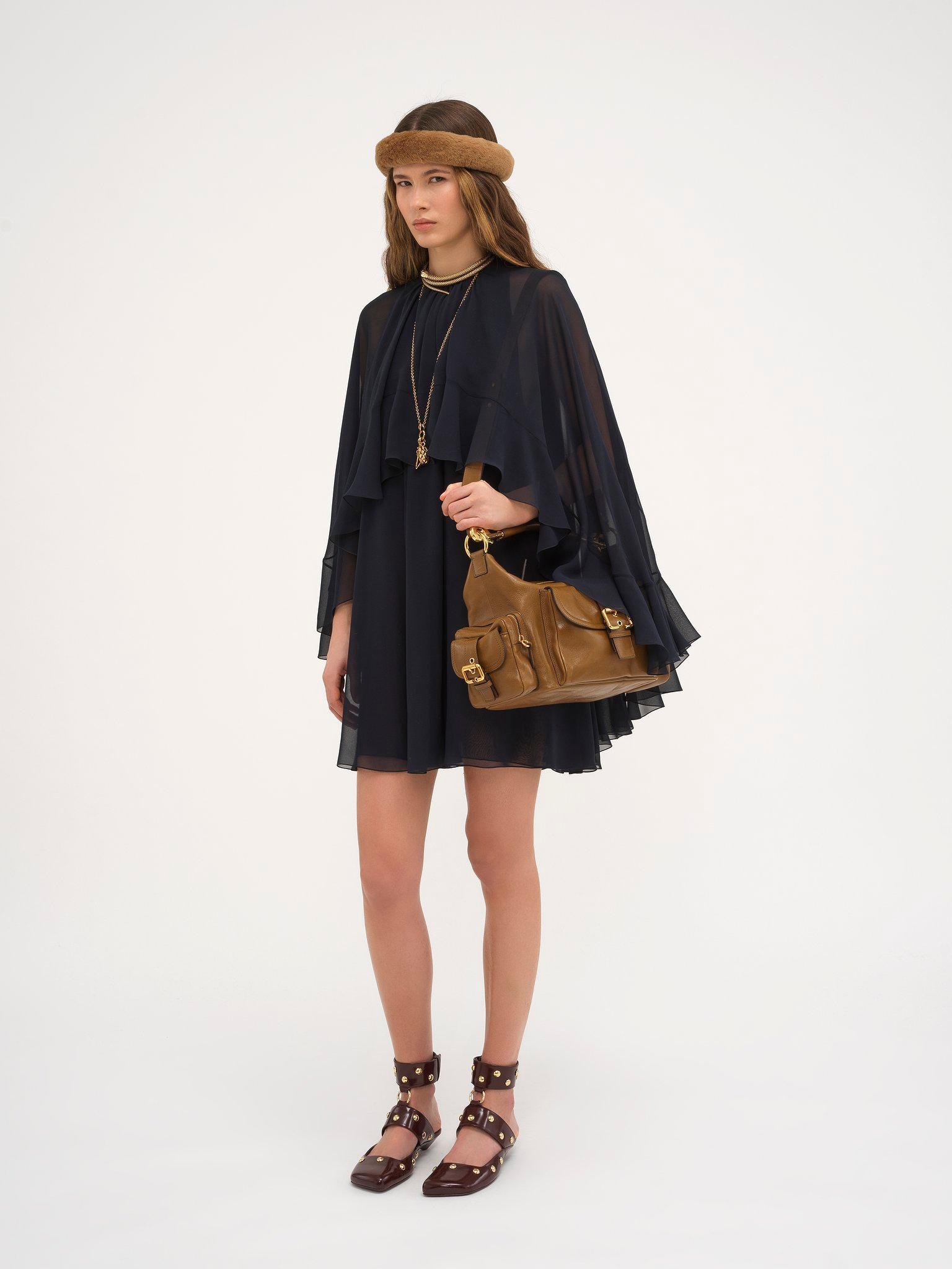 Mini cape dress in silk georgette Product Image