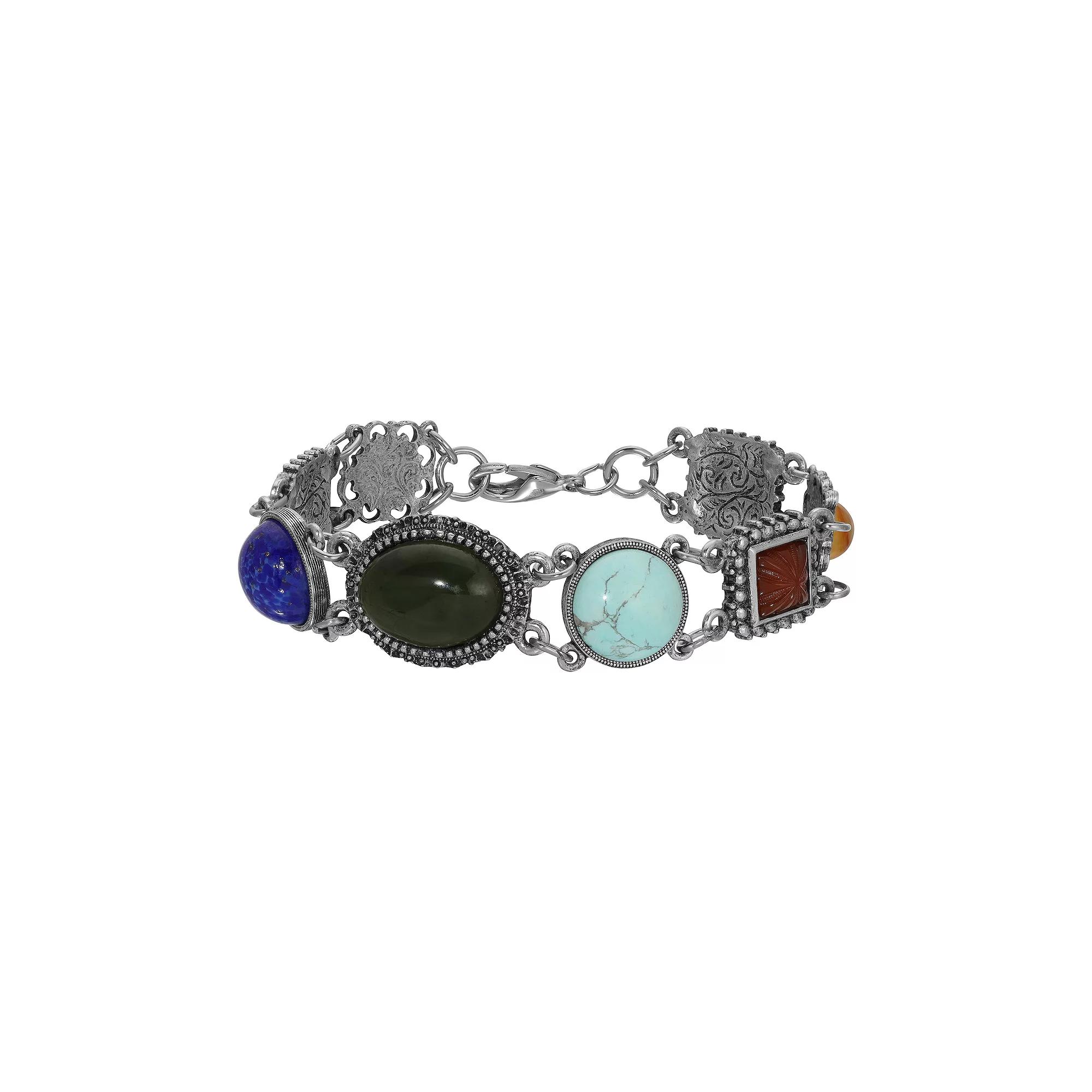 1928 Silver Tone Mixed Stones Link Bracelet, Womens, Multi Product Image