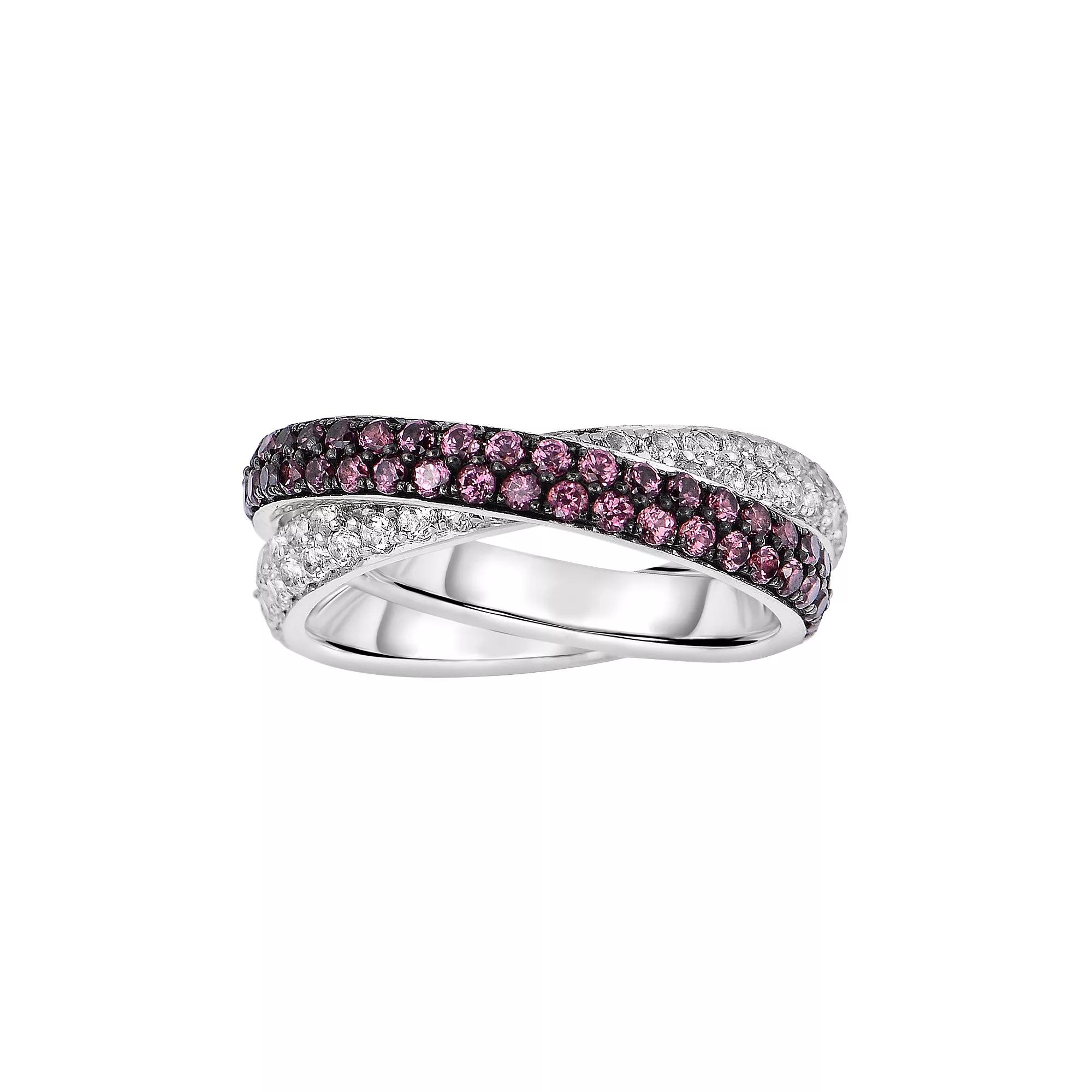Oro Leoni Sterling Silver Rhodolite Garnet & White Topaz Crisscross Ring, Women's,  Product Image